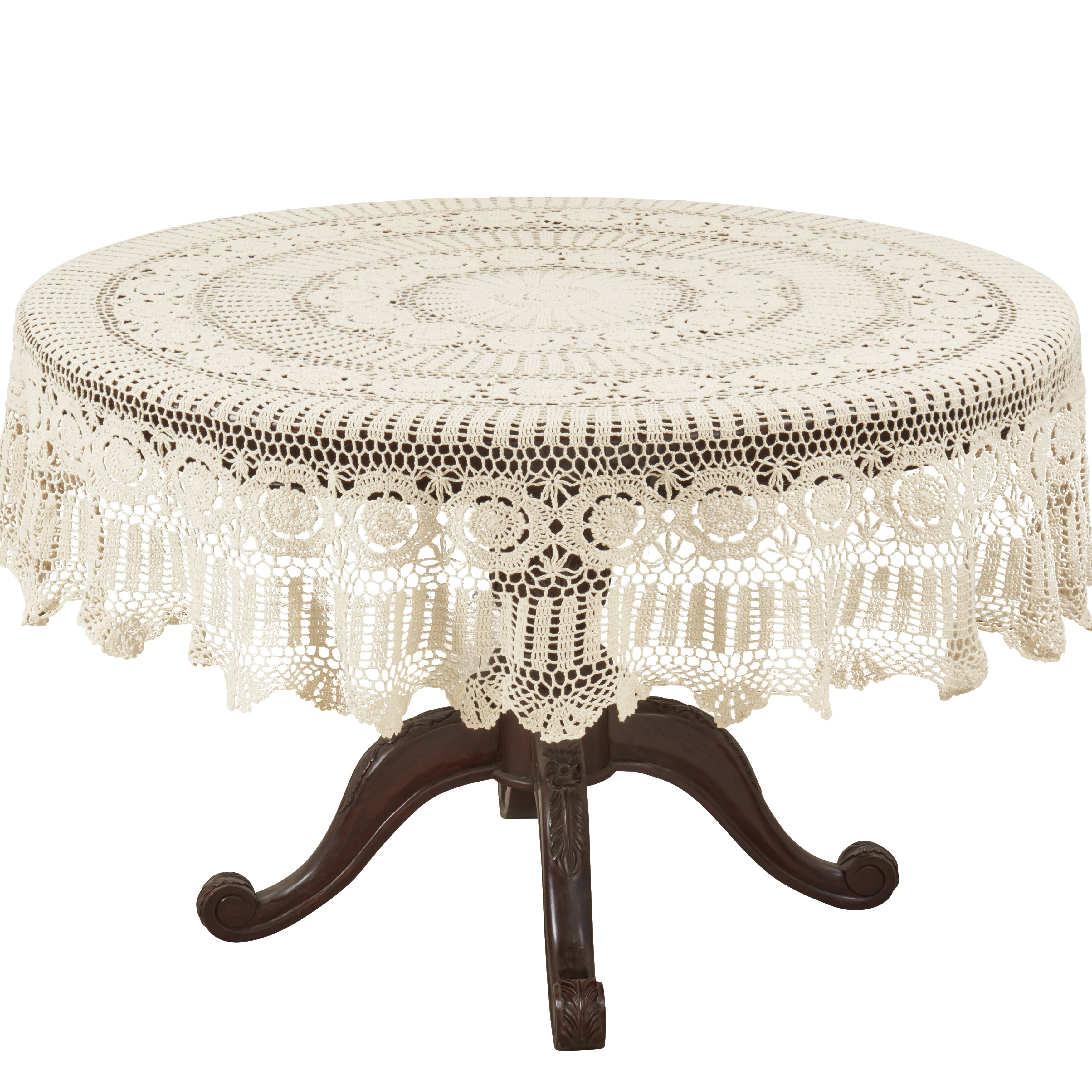 Picture of SARO 869.E72R 72 in. Round Handmade Crochet Cotton Lace Table Linens - Ecru