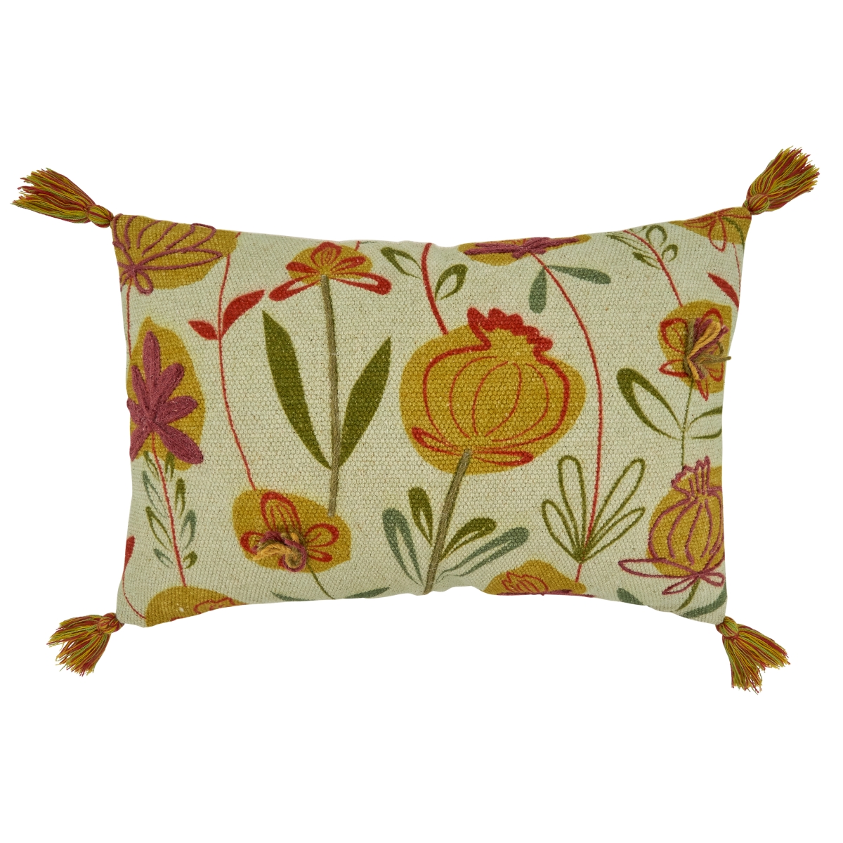 SARO 7104.G1624BD 16 x 24 in. Oblong Down Filled Throw Pillow with Embroidered Flowers  Green