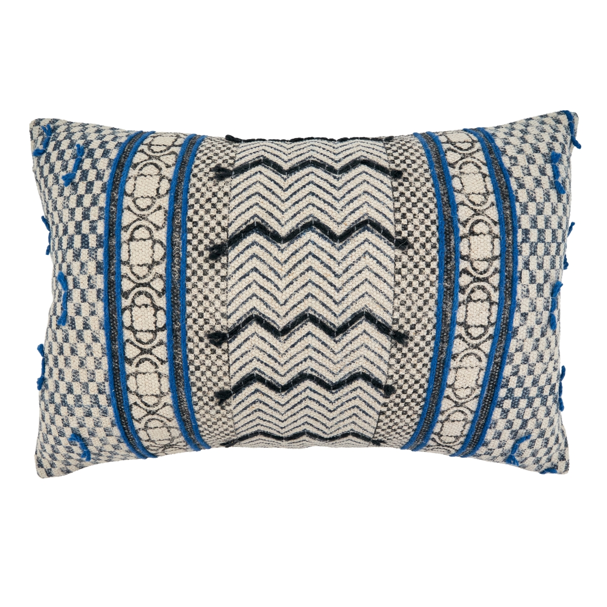 SARO  16 x 24 in. Oblong Poly-Filled Throw Pillow with Blue Boho Rug Style Design