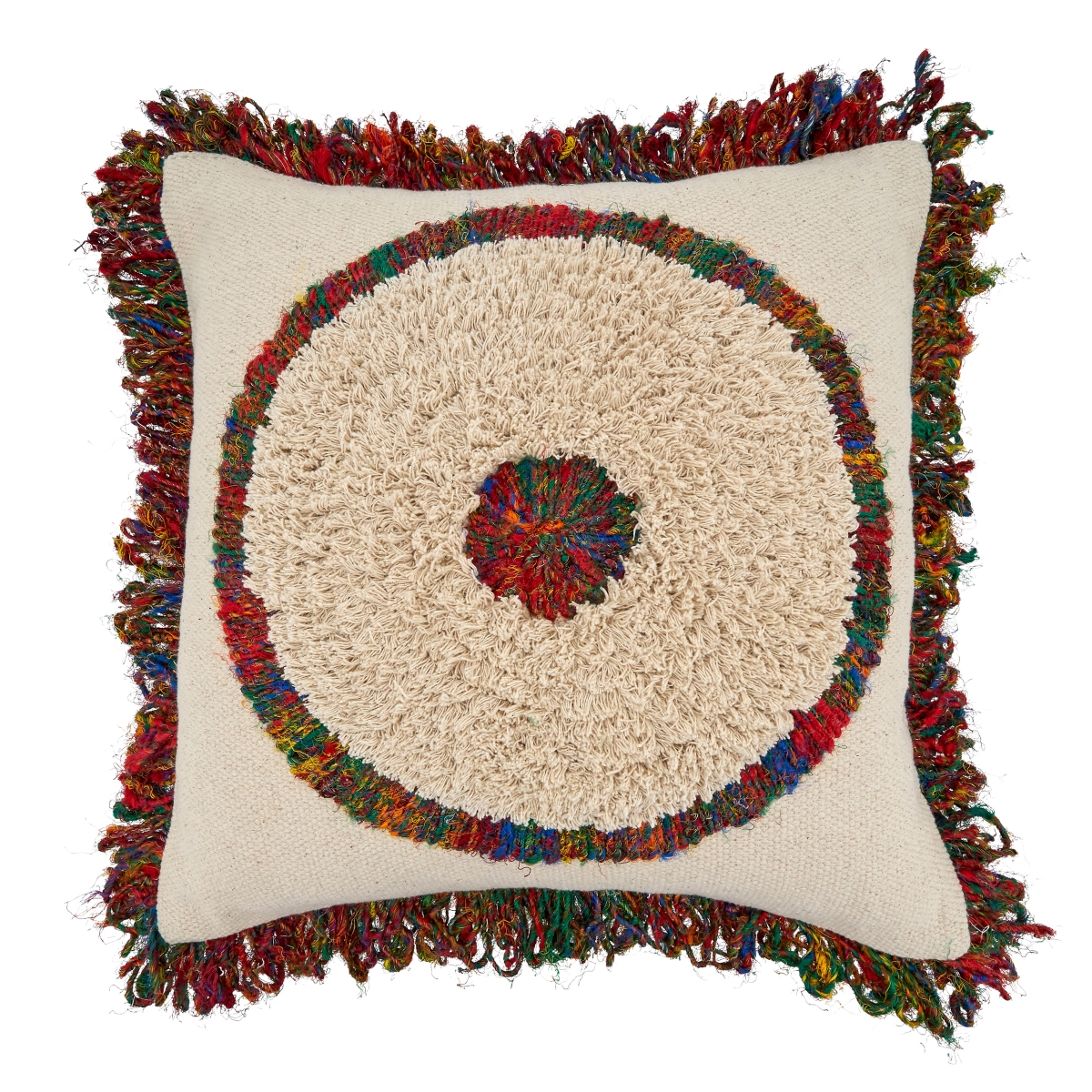 SARO  20 in. Square Poly Filled Throw Pillow with Boho Circle Design