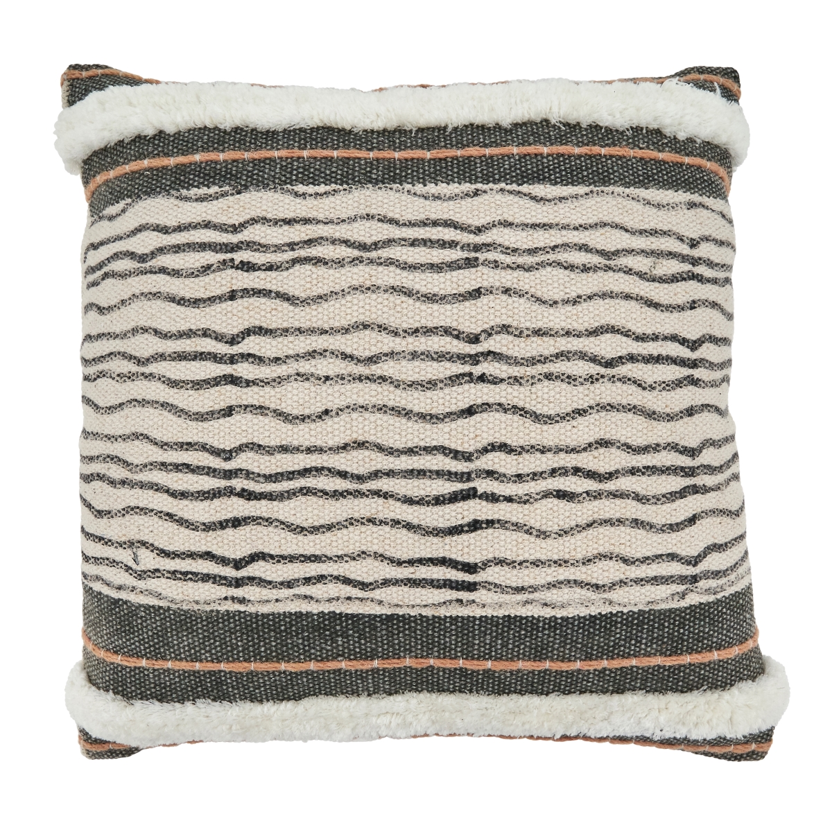 SARO 7140.M20SP 20 in. Square Printed & Embroidered Poly Filled Throw Pillow with Stripe Design