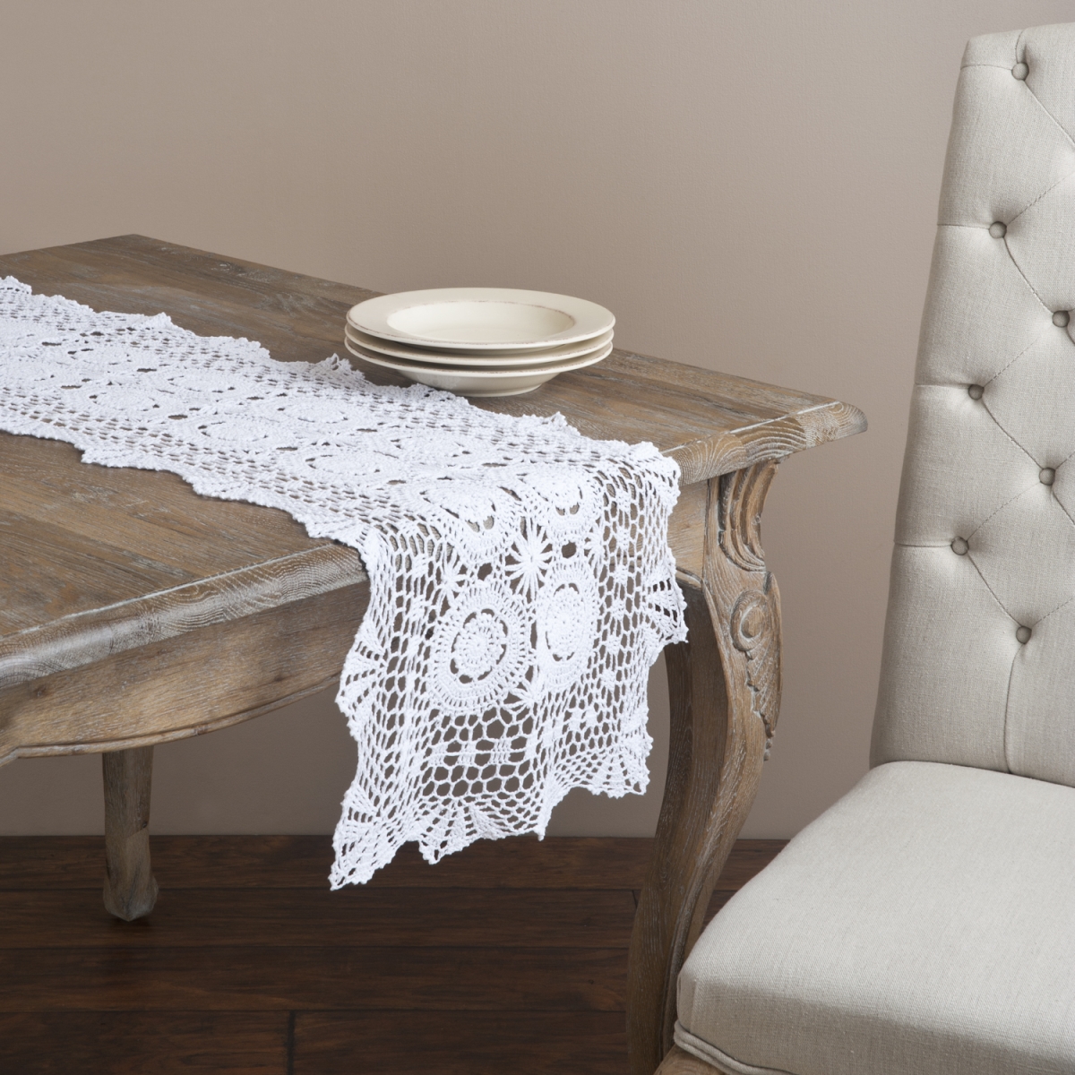 Picture of SARO 869.W1654B 16 x 54 in. Rectangle Handmade Crochet Cotton Lace Table Linens - White