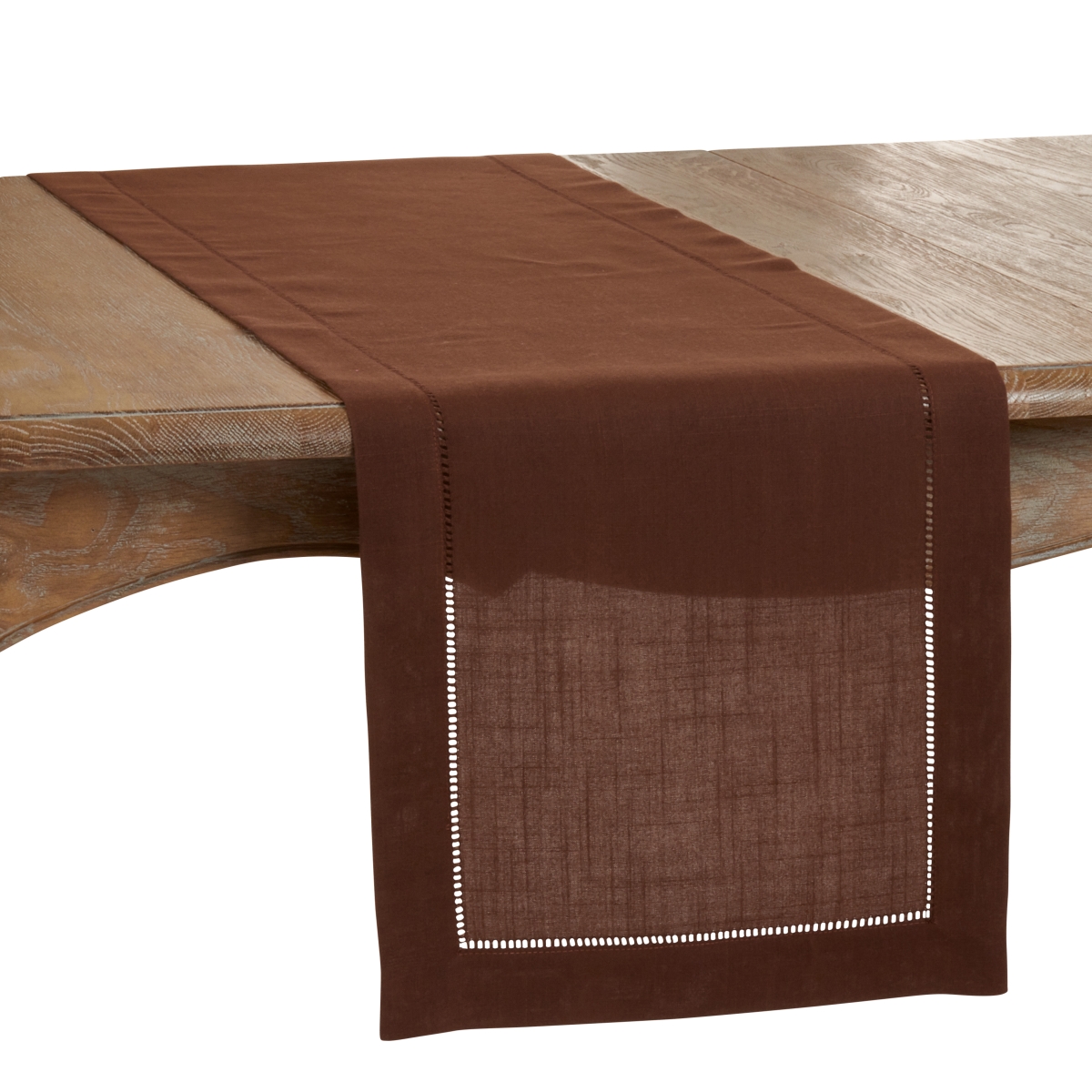 Picture of SARO 6314.CT1672B 16 x 72 in. Oblong Classic Hemstitch Border Table Runner  Chocolate