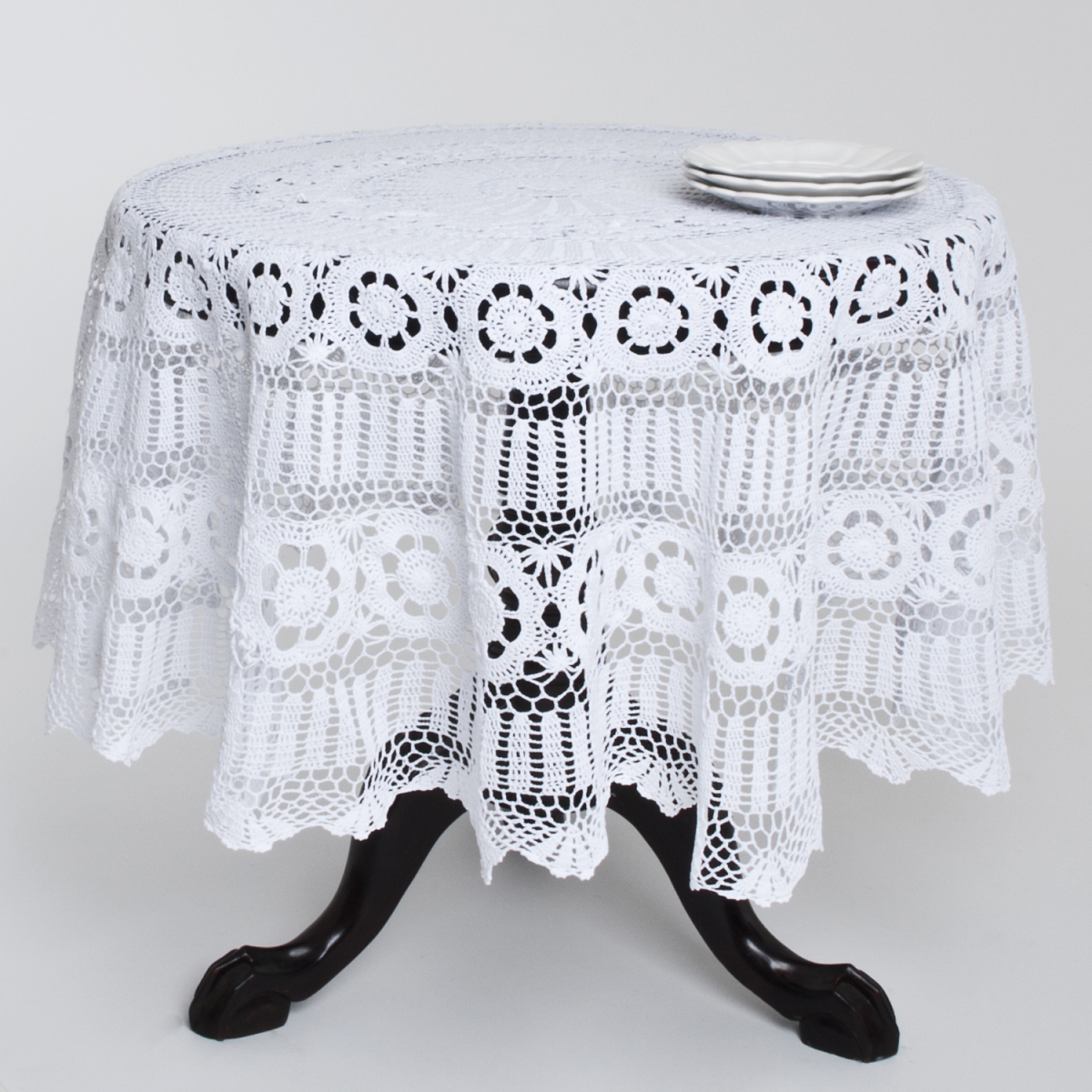 Picture of SARO 869.W36R 36 in. Round Handmade Crochet Cotton Lace Table Linens - White