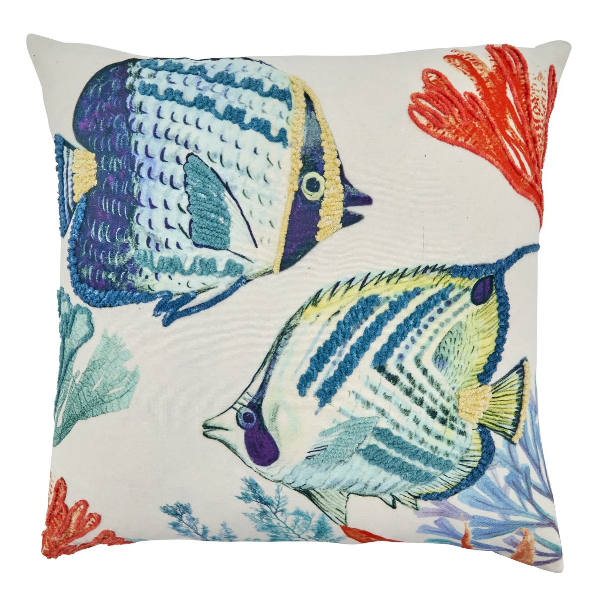 SARO  20 in. Square Throw Pillow Cover with Tropical Fish Design