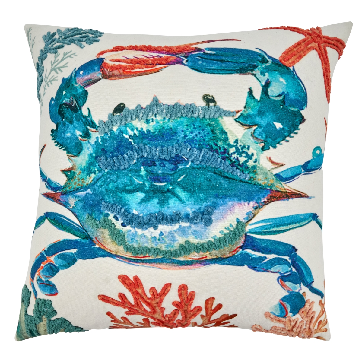 SARO  20 in. Square Down Filled Throw Pillow with Crab Design