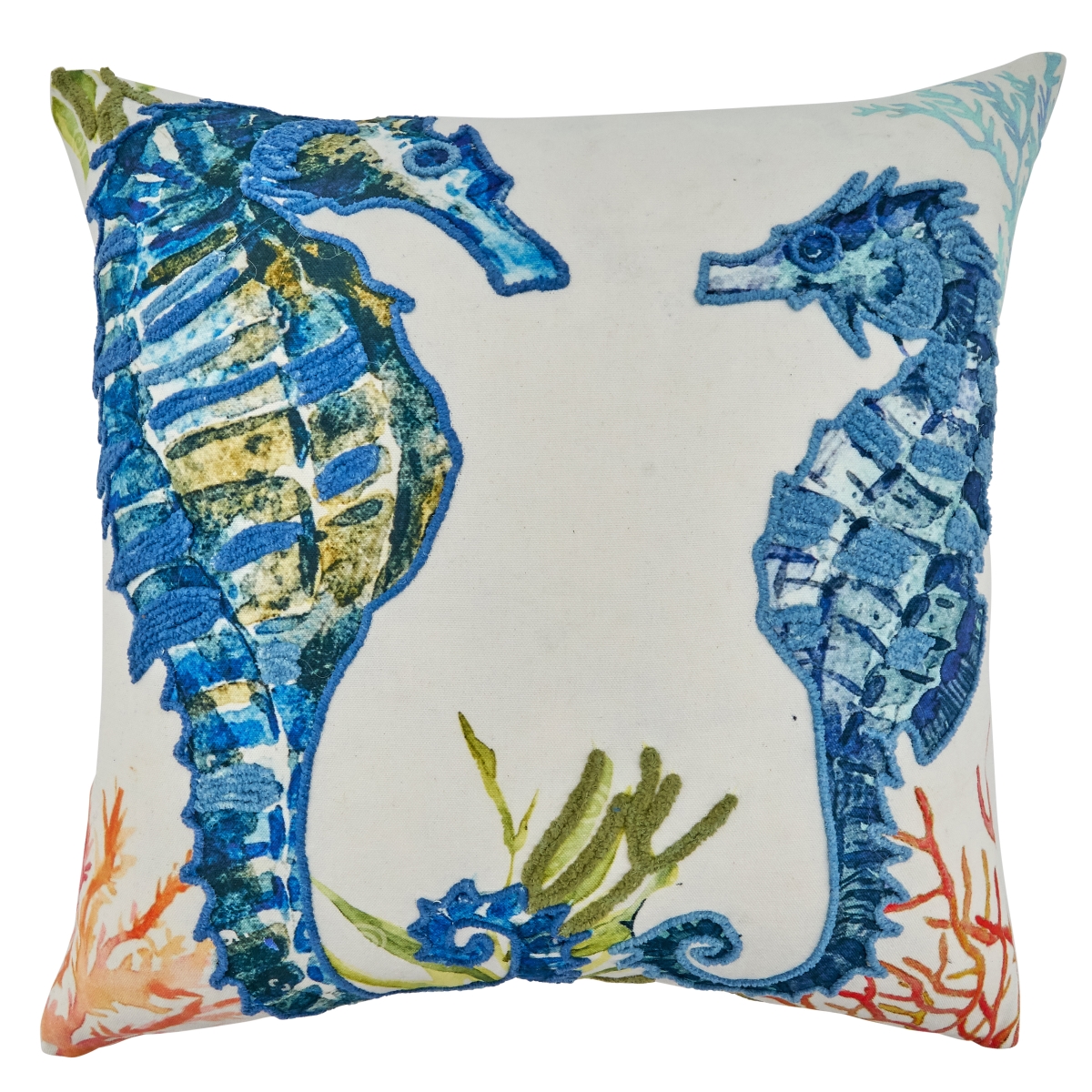 SARO  20 in. Square Poly Filled Throw Pillow with Sea Horses Design