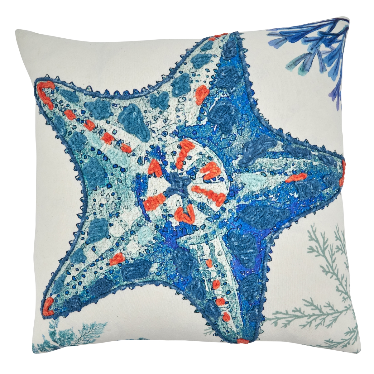 SARO  20 in. Square Poly-Filled Throw Pillow with Starfish Design