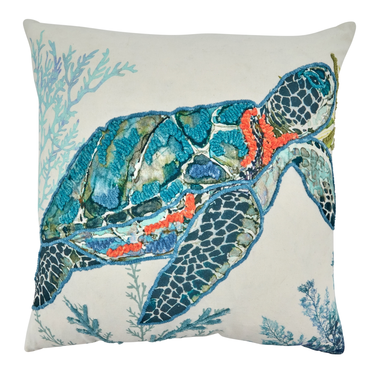 SARO  20 in. Square Poly Filled Throw Pillow with Sea Turtle Design
