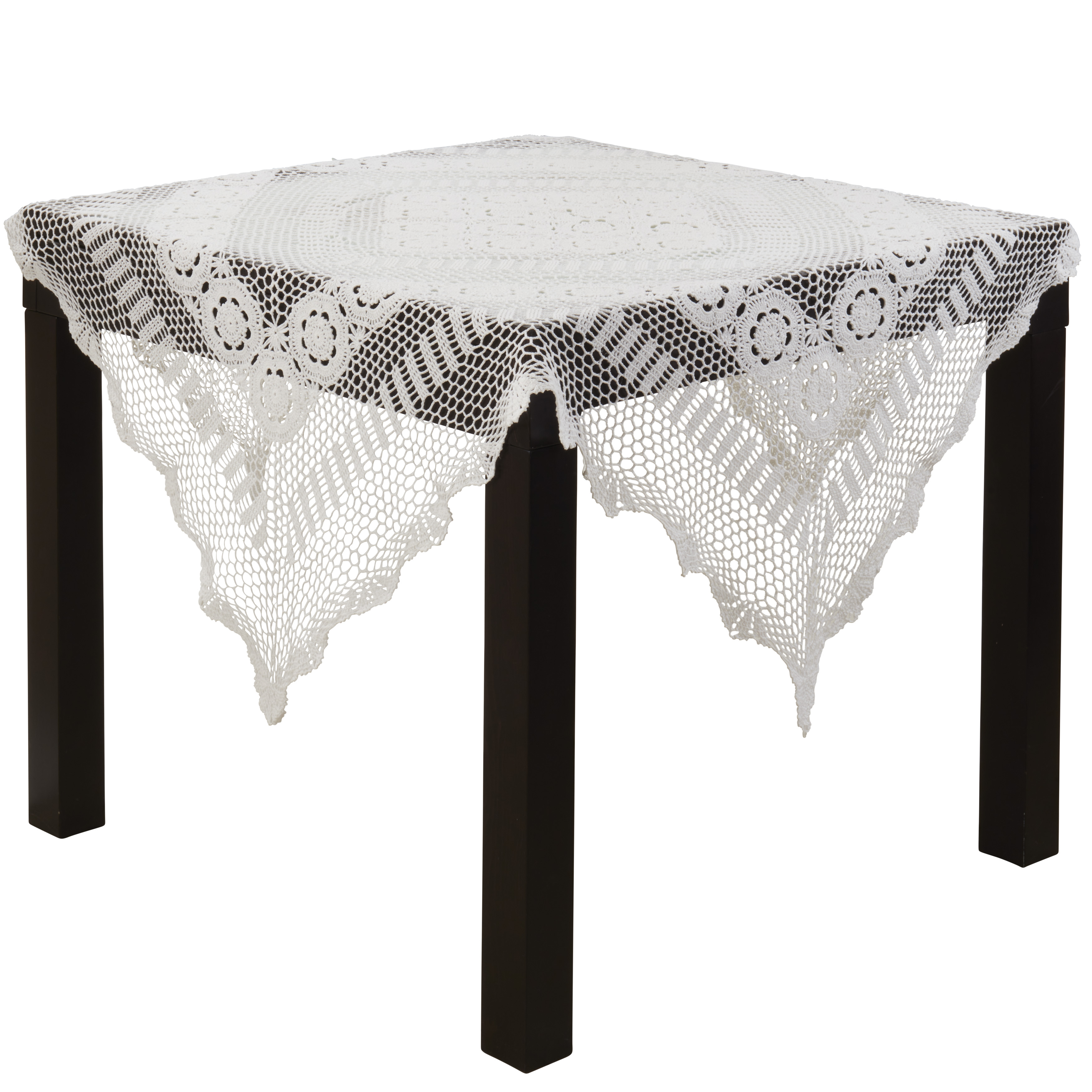 Picture of SARO 869.W45S 45 in. Square Handmade Crochet Cotton Lace Table Linens - White