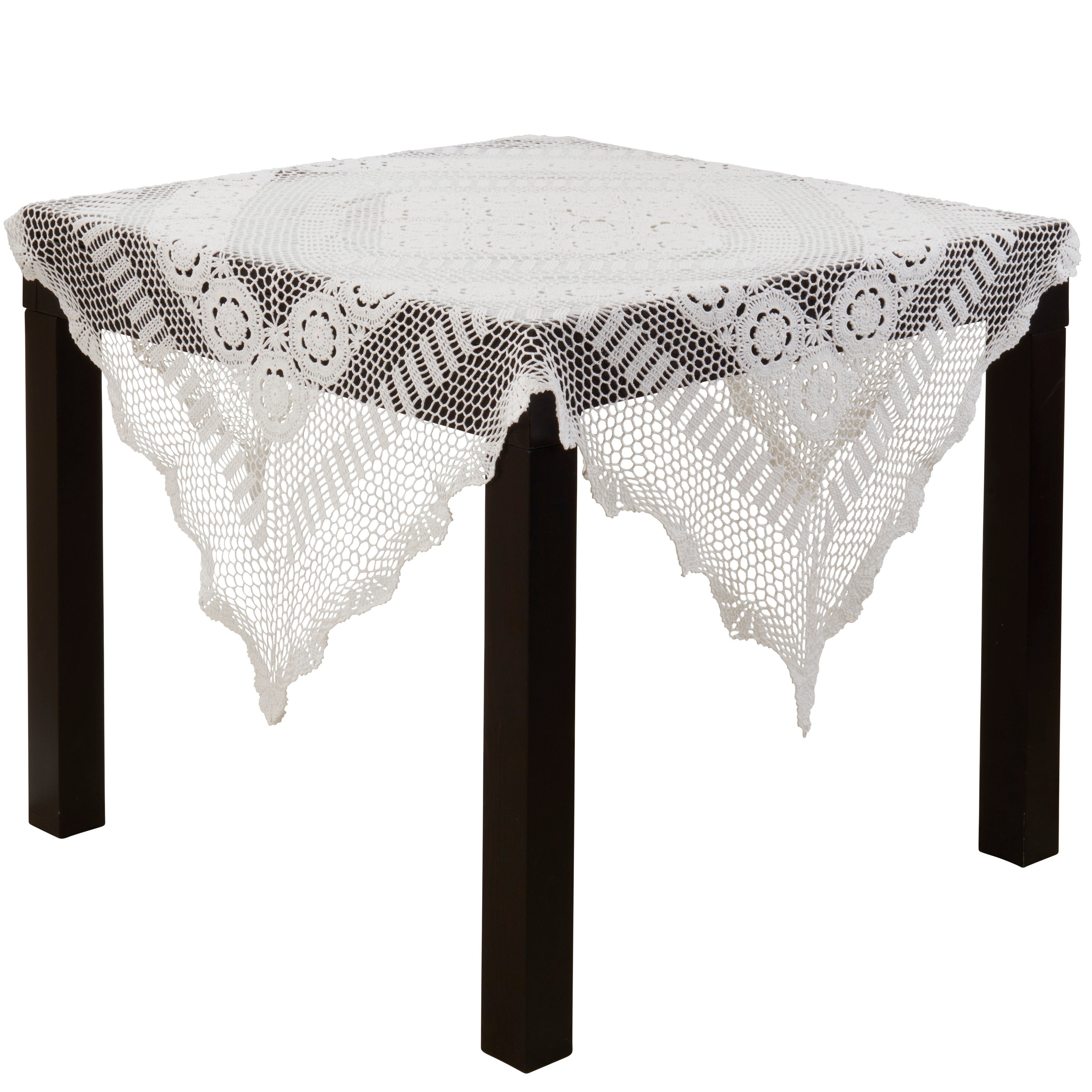 Picture of SARO 869.W54S 54 in. Square Handmade Crochet Cotton Lace Table Linens - White