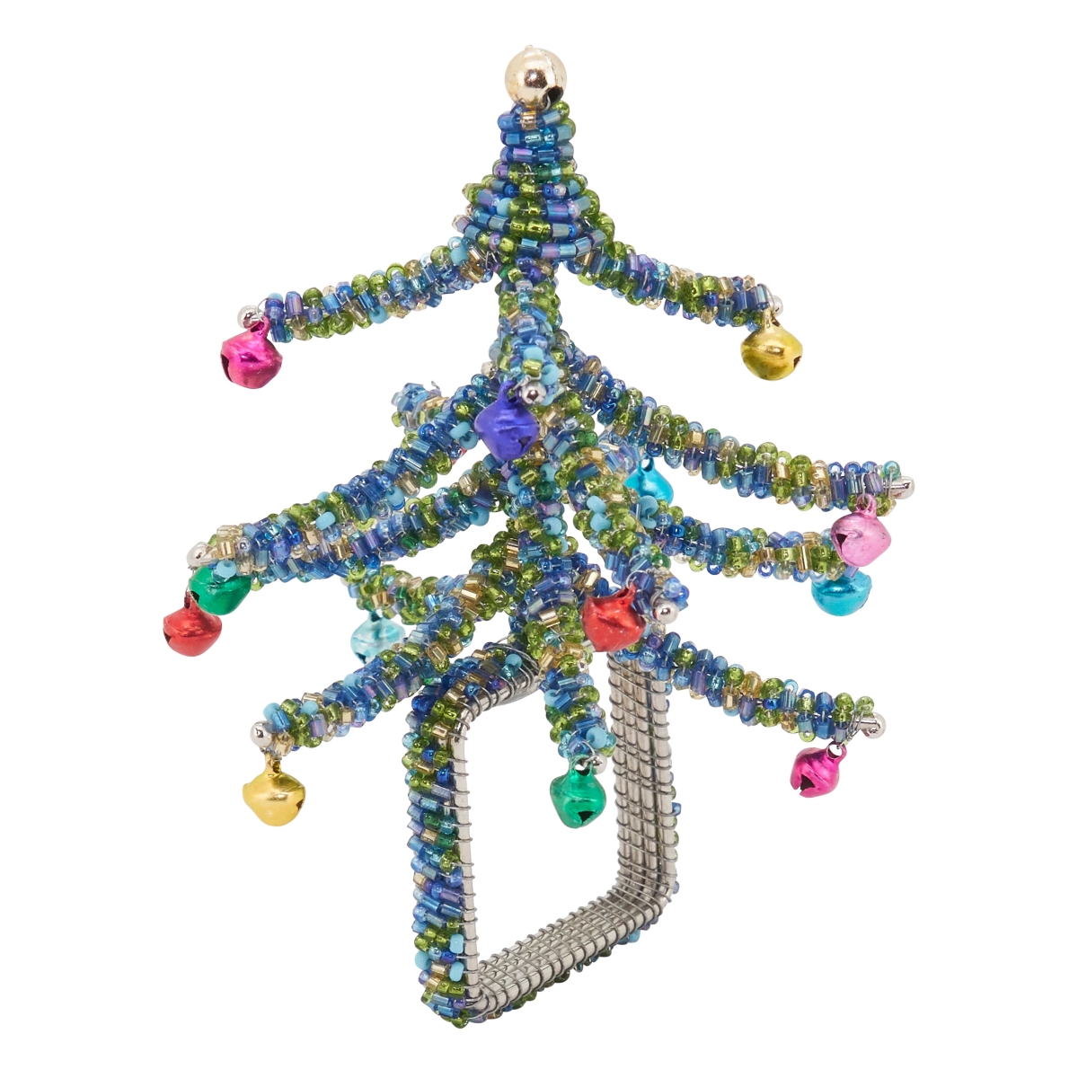 Picture of SARO NR423.BL Beaded Napkin Rings with Christmas Tree Design - Set of 4