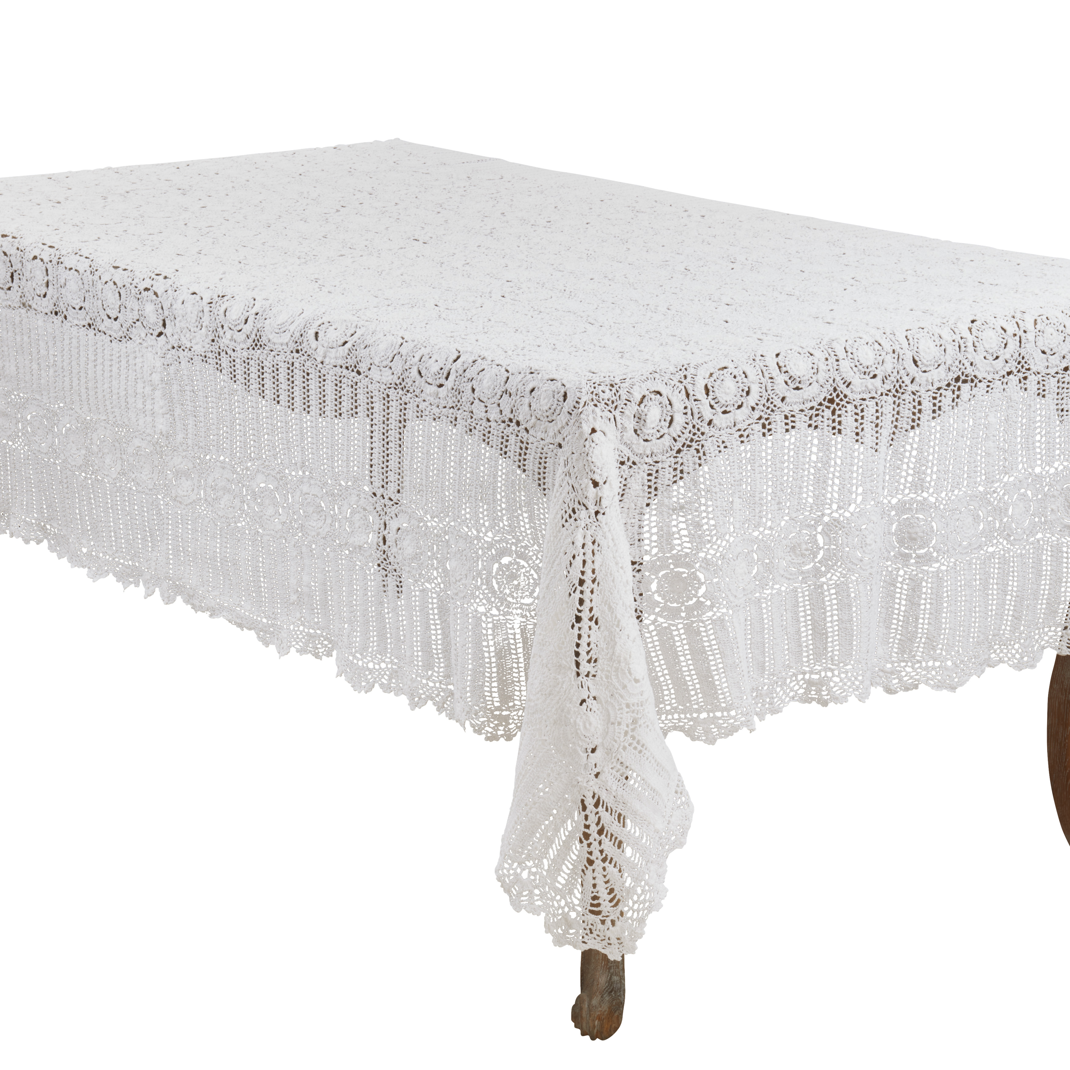 Picture of SARO 869.W72126B 72 x 126 in. Rectangle Handmade Crochet Cotton Lace Table Linens - White