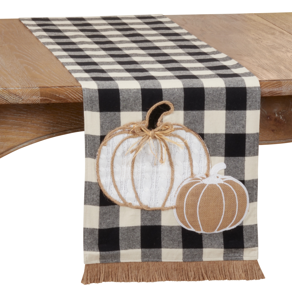 Picture of SARO 4165.BW1472B Buffalo Plaid Table Runner with Pumpkin Design