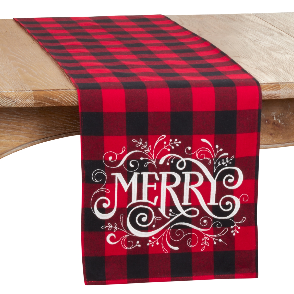 Picture of SARO 6627.R1472B Buffalo Plaid Table Runner with Merry Design