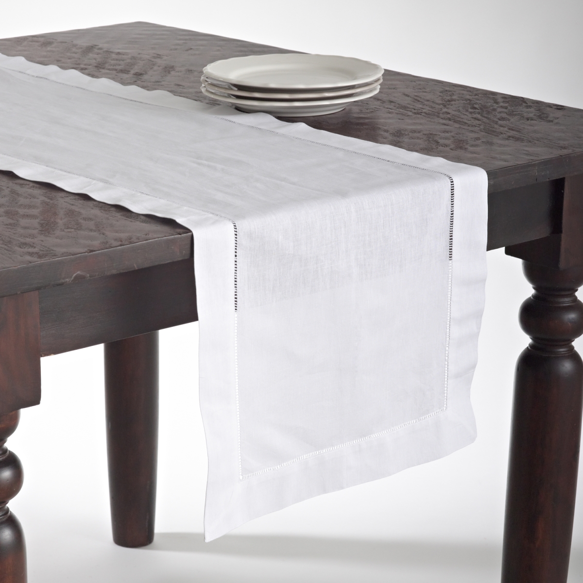 Picture of SARO 6100.W1672B 16 x 72 in. Rectangle Hemstitched Linen Blend Table Runner - White