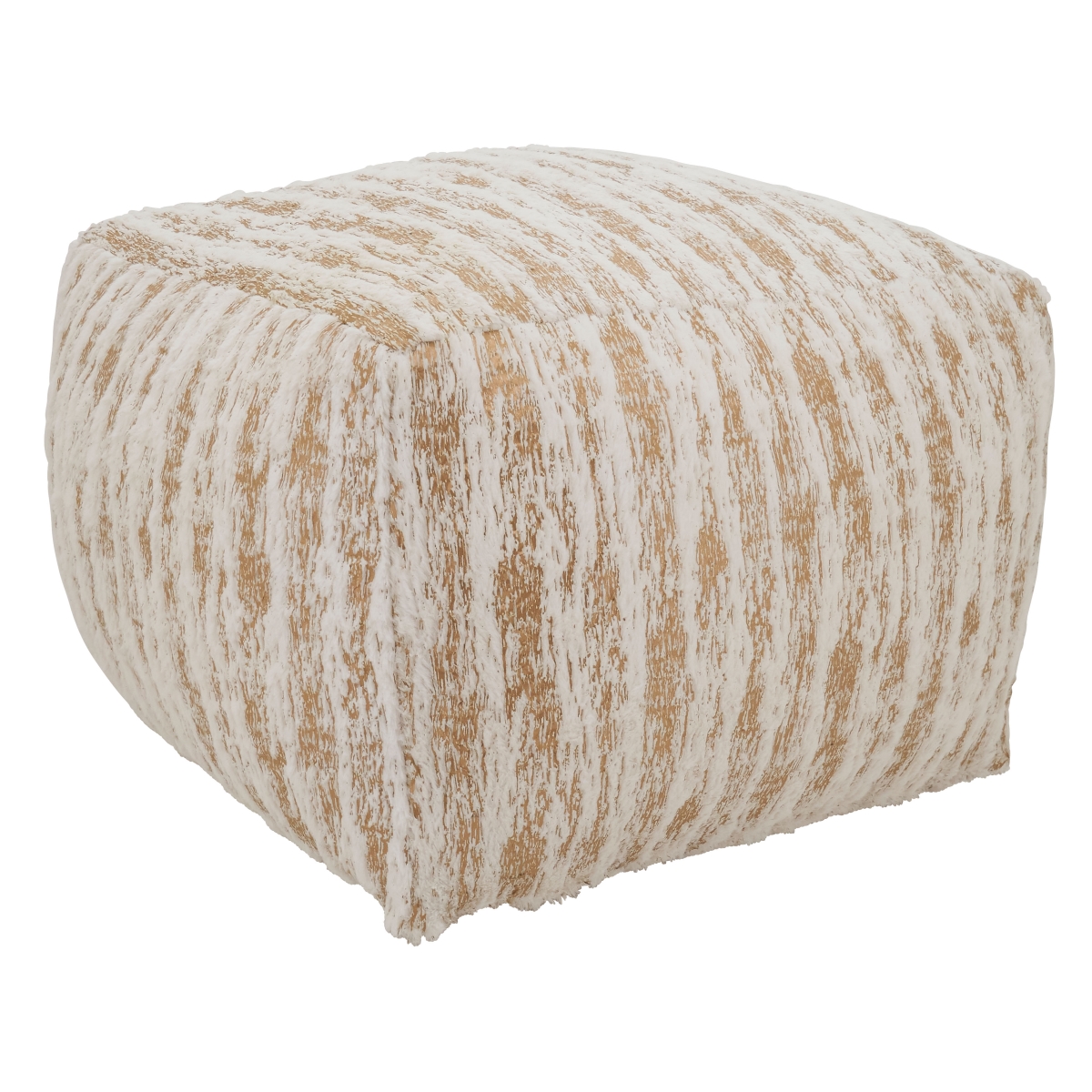 SARO  Gold Foil Print Faux Fur Pouf  20 x 20 x 14 in.
