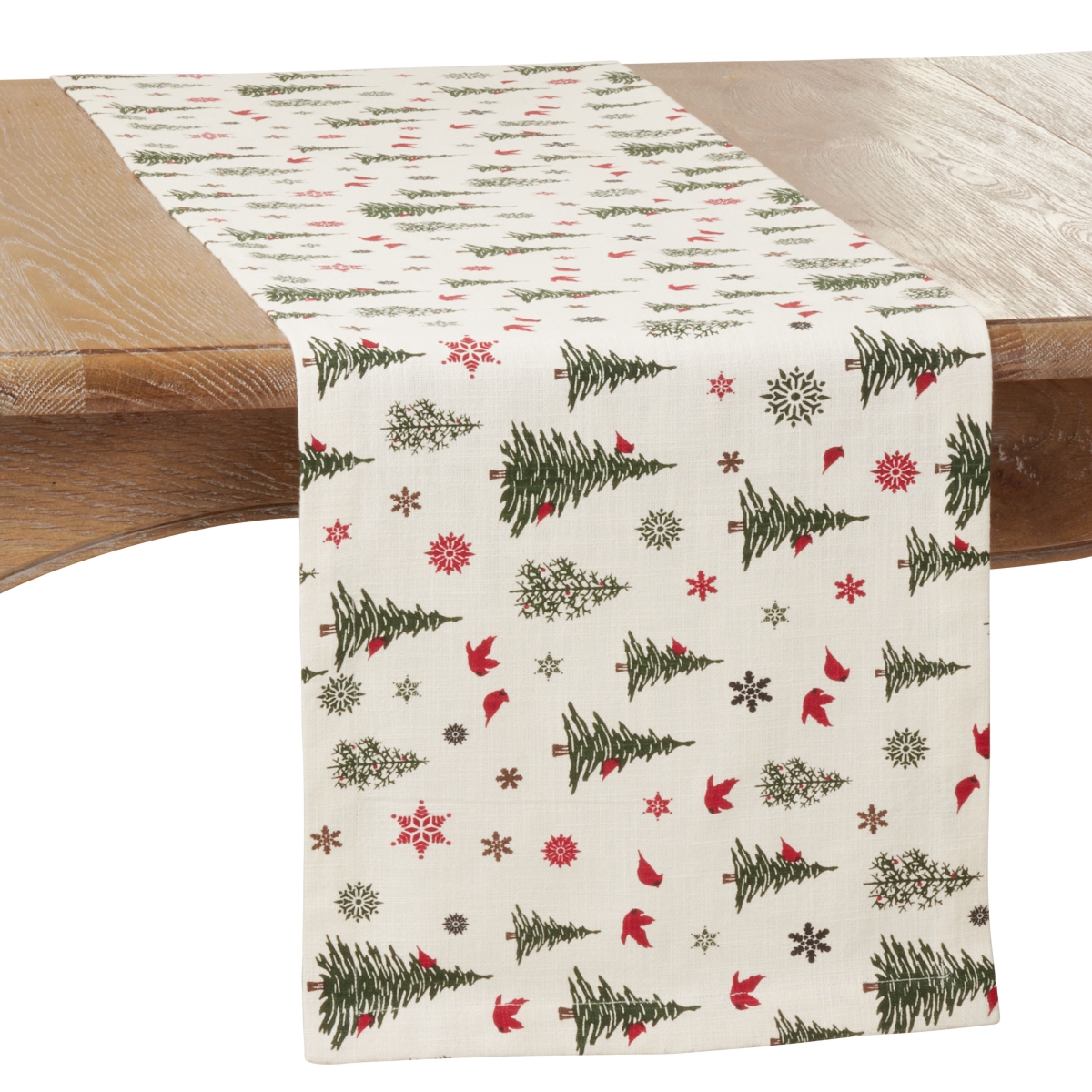 Picture of SARO 535.I1472B 14 x 72 in. Oblong Ivory Christmas Tree &amp; Snowflakes Table Runner