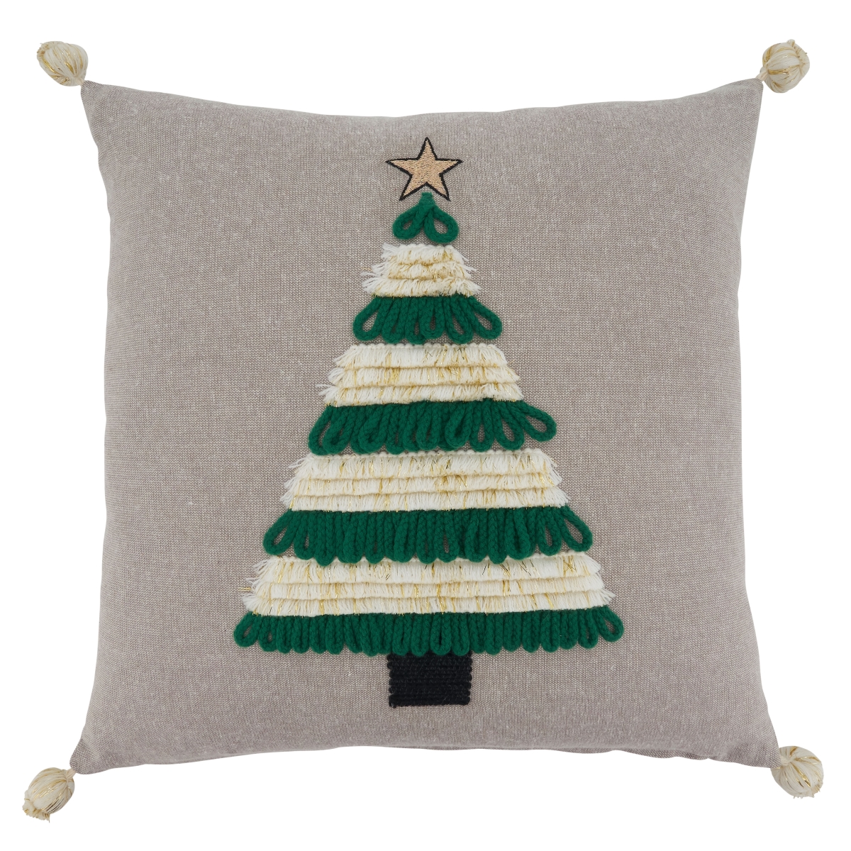 Picture of SARO 1321.N18SP 18 in. Square Natural Christmas Tree Design Poly-Filled Throw Pillow