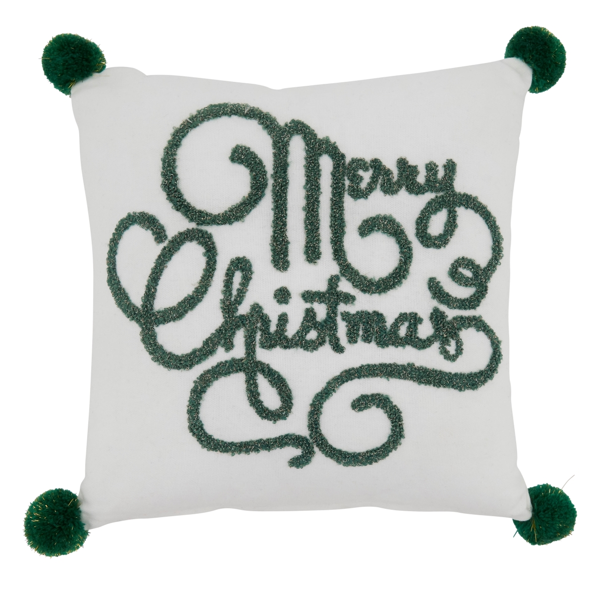SARO  12 in. Square White Merry Christmas Down-Filled Throw Pillow