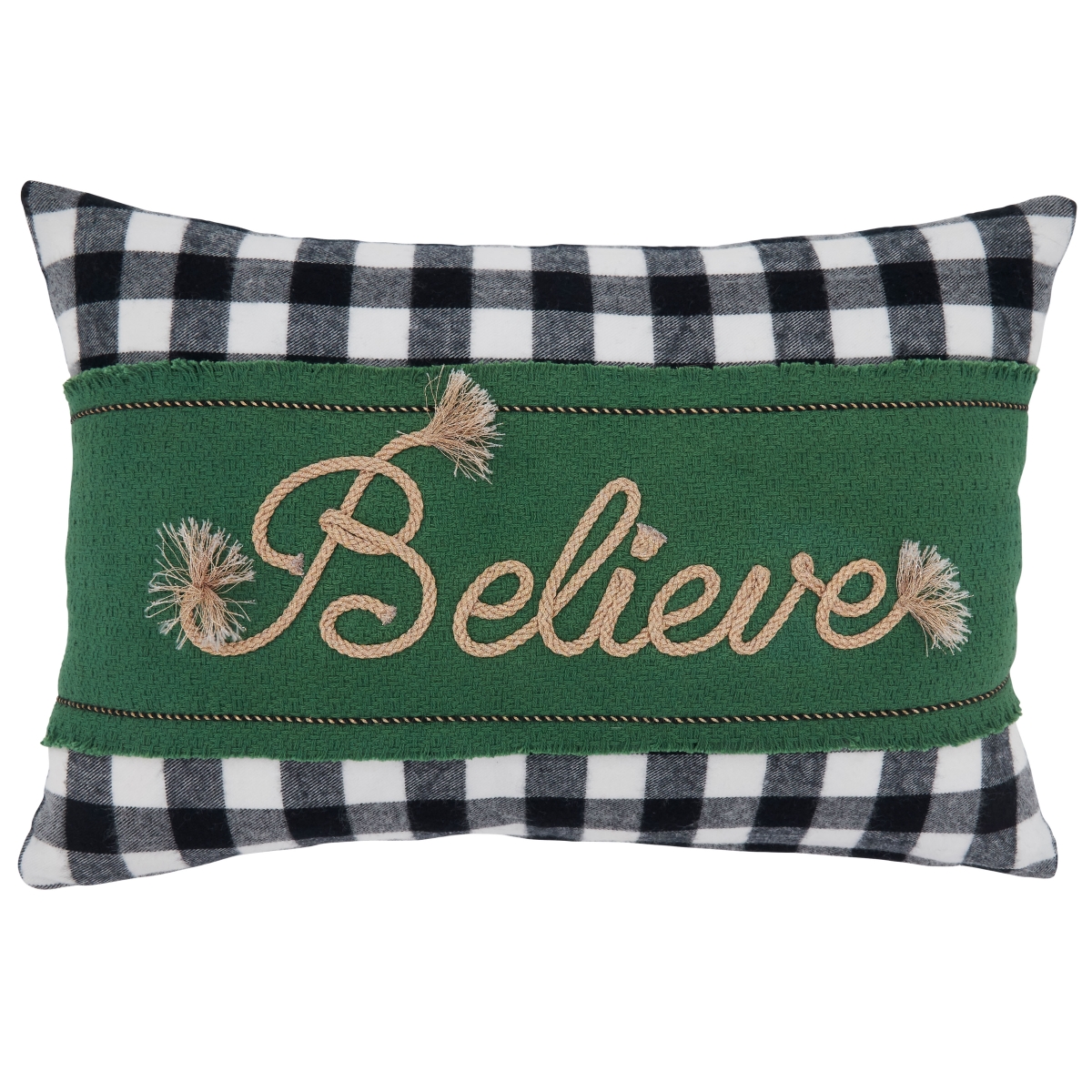 Picture of SARO 1325.G1218BP 12 x 18 in. Oblong Green Buffalo Plaid Believe Poly-Filled Throw Pillow