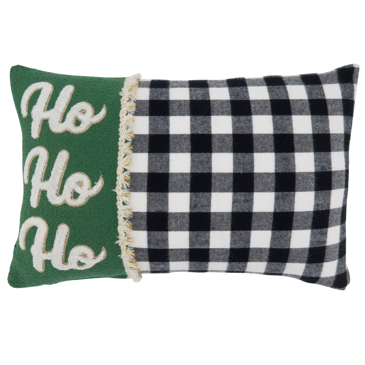 Picture of SARO 1326.BW1218BP 12 x 18 in. Oblong Black &amp; White Buffalo Plaid Ho Ho Ho Poly-Filled Throw Pillow