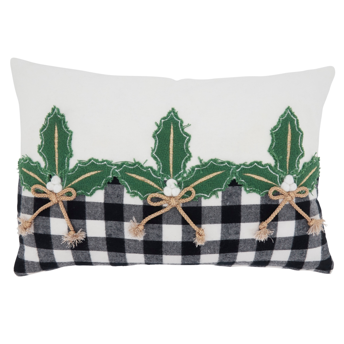 Picture of SARO 1328.BW1218BP 12 x 18 in. Oblong Black &amp; White Buffalo Plaid Holly Throw Pillow with Poly Filling