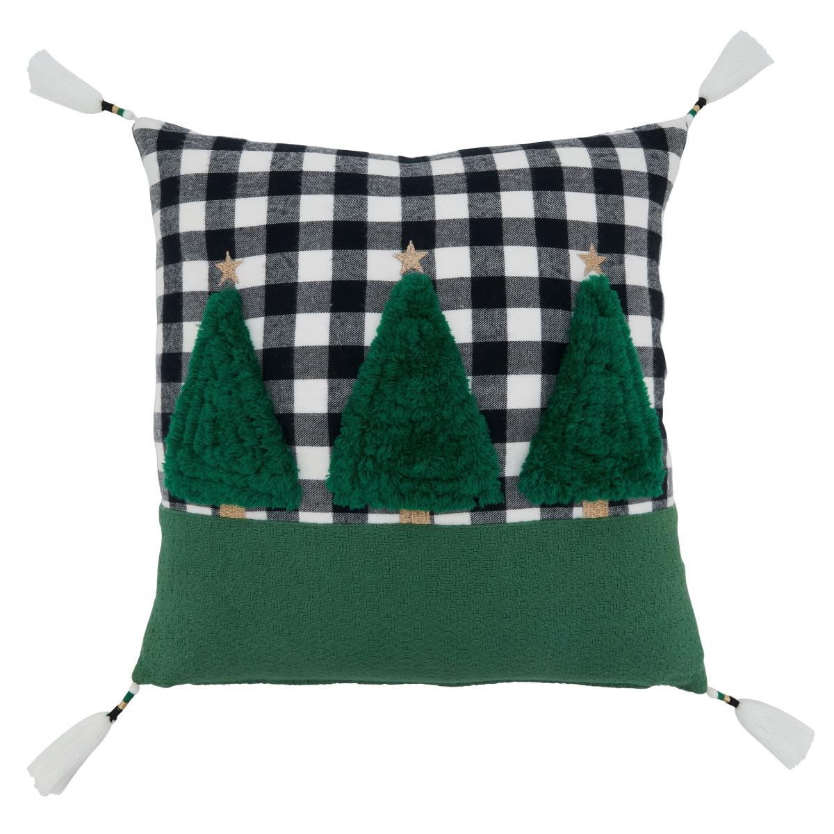 Picture of SARO 1330.G18SP 18 in. Square Green Plaid Poly-Filled Throw Pillow with Trees Design