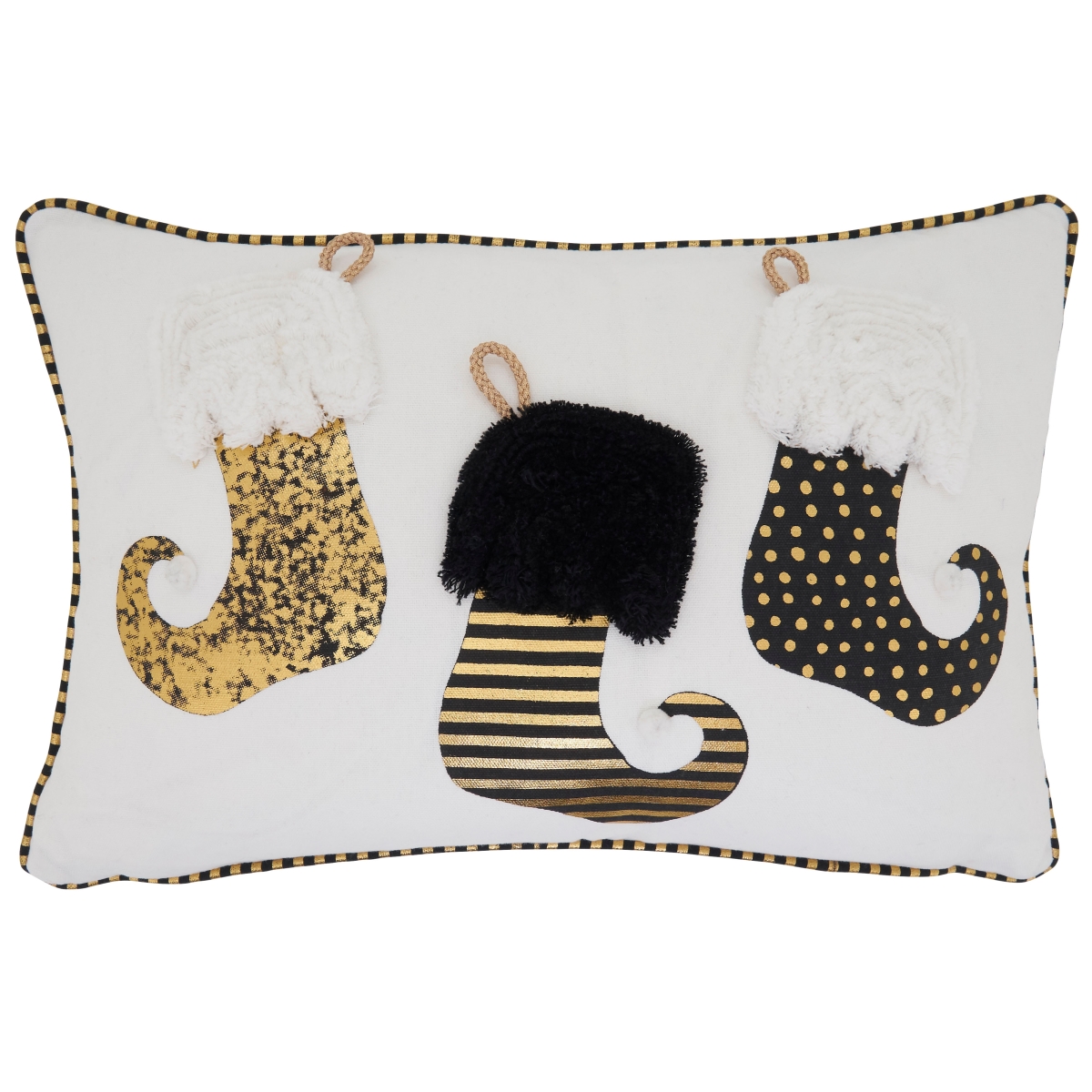 Picture of SARO 1342.GL1218BP 12 x 18 in. Oblong Gold Stockings Design Throw Pillow with Poly Filling