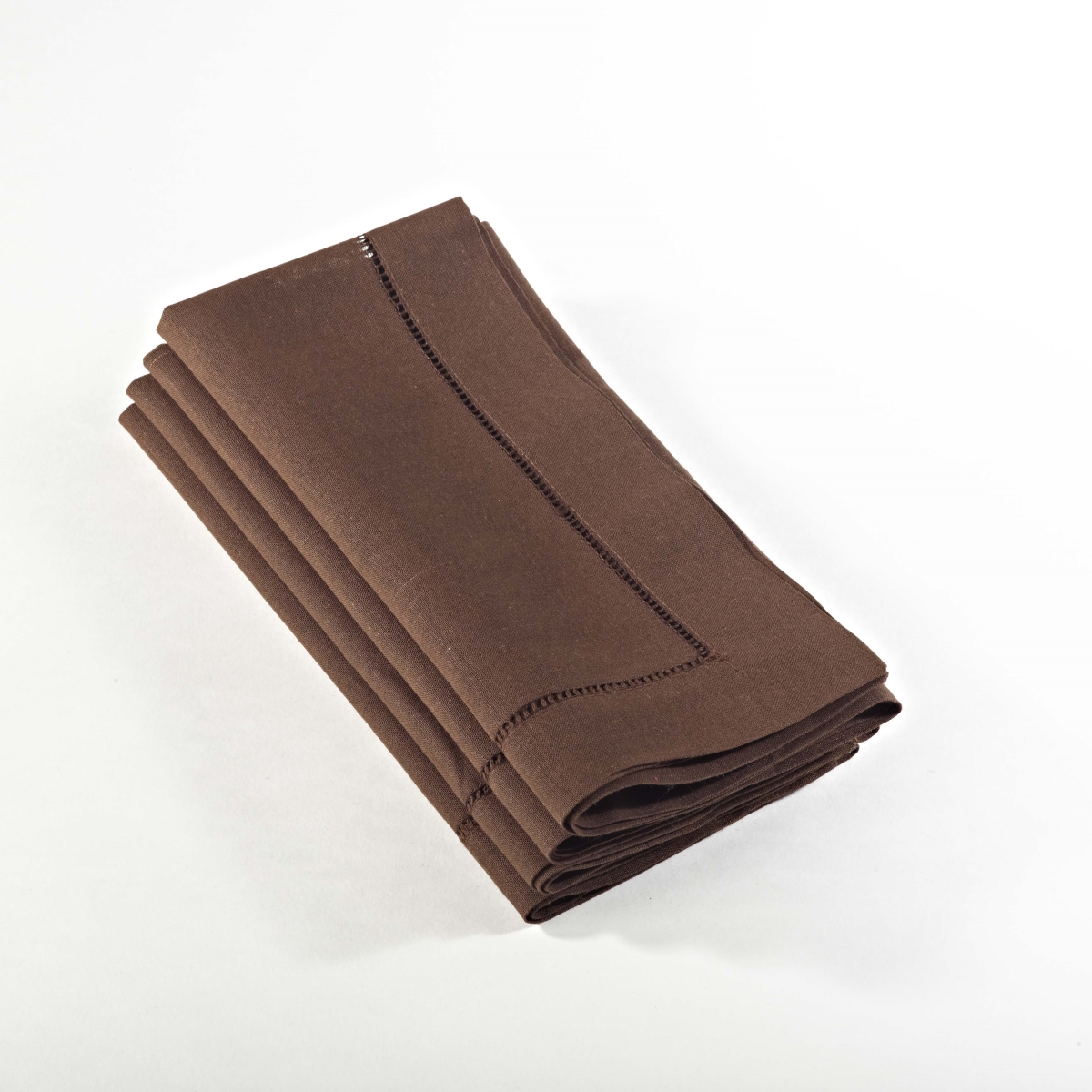 SARO 6100C.CT20S 20 in. Everyday Square Hemstitched Dinner Napkin - Chocolate  Set of 4