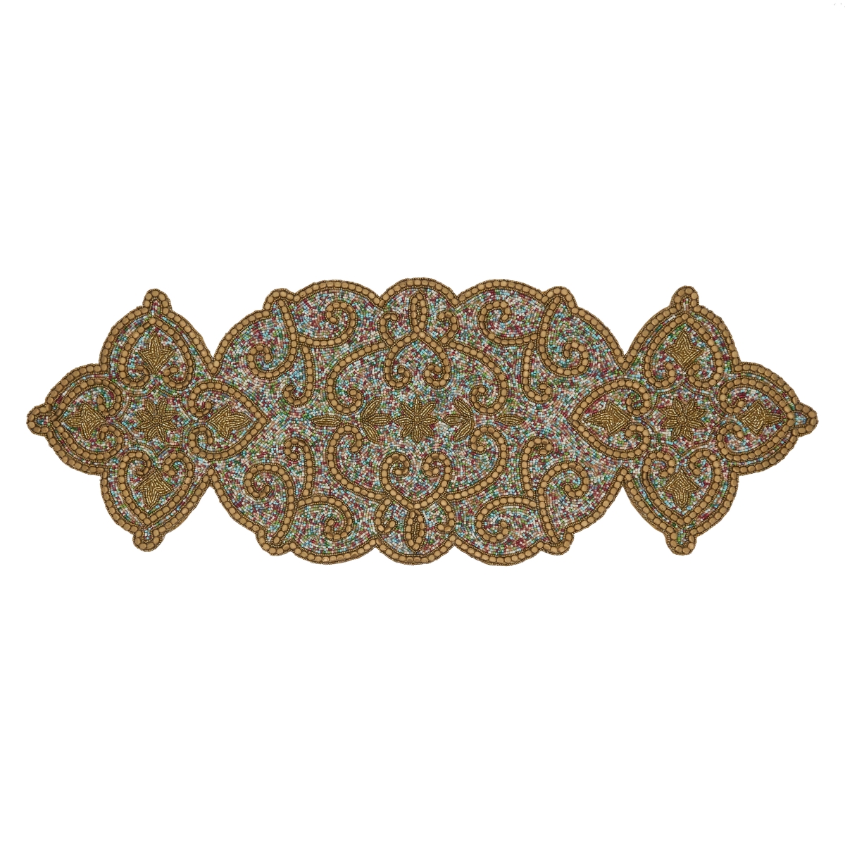 Picture of SARO 4942.GL1336B 13 x 36 in. Oblong Gold Beaded Design Table Runner