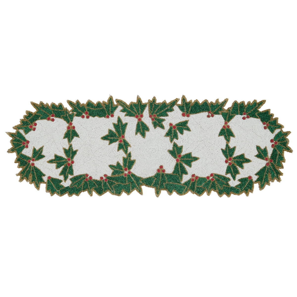 Picture of SARO 4342.WG1336B 13 x 36 in. Oblong White &amp; Green Beaded Holly Table Runner