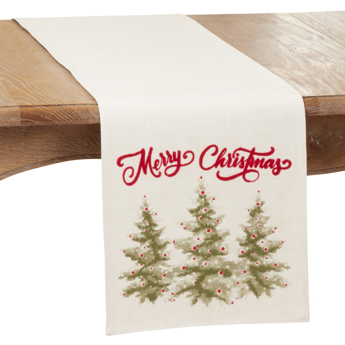 Picture of SARO 9750.N1372B 13 x 72 in. Oblong Natural Merry Christmas Trees Table Runner