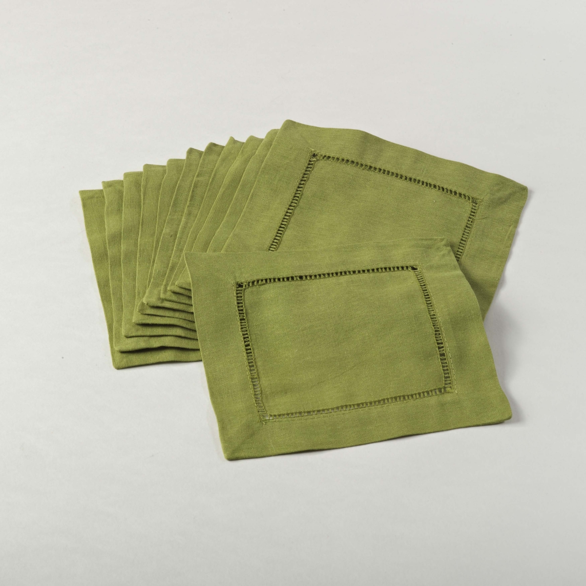 Picture of SARO 6100C.LM6S 6 in. Everyday Square Hemstitch Cocktail Napkin - Lime  Set of 12