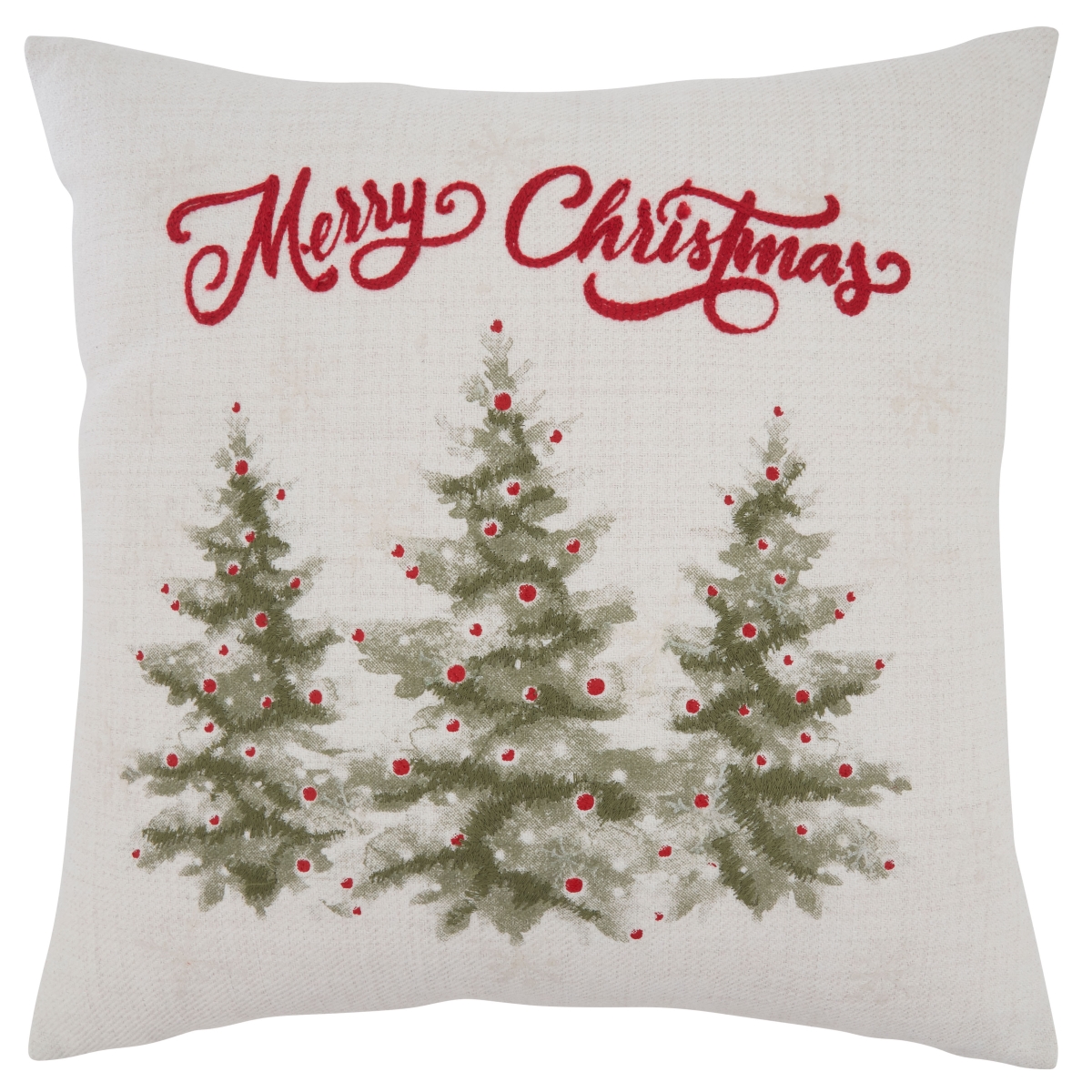 SARO  18 in. Square Natural Merry Christmas Trees Design Throw Pillow with Down Filling