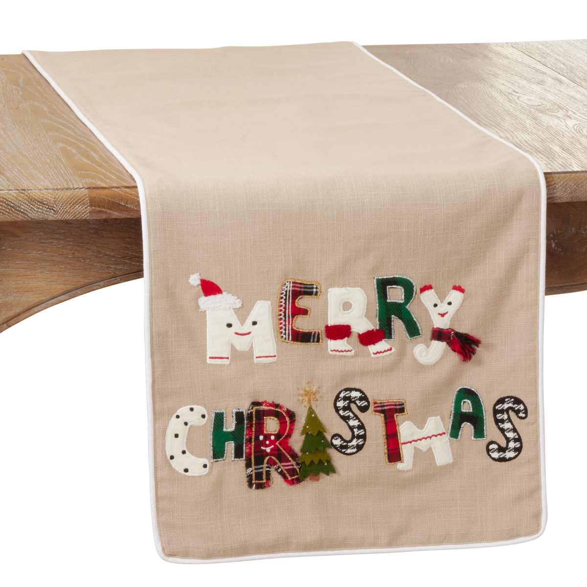 Picture of SARO 9155.N1672B 16 x 72 in. Oblong Natural Merry Christmas Table Runner
