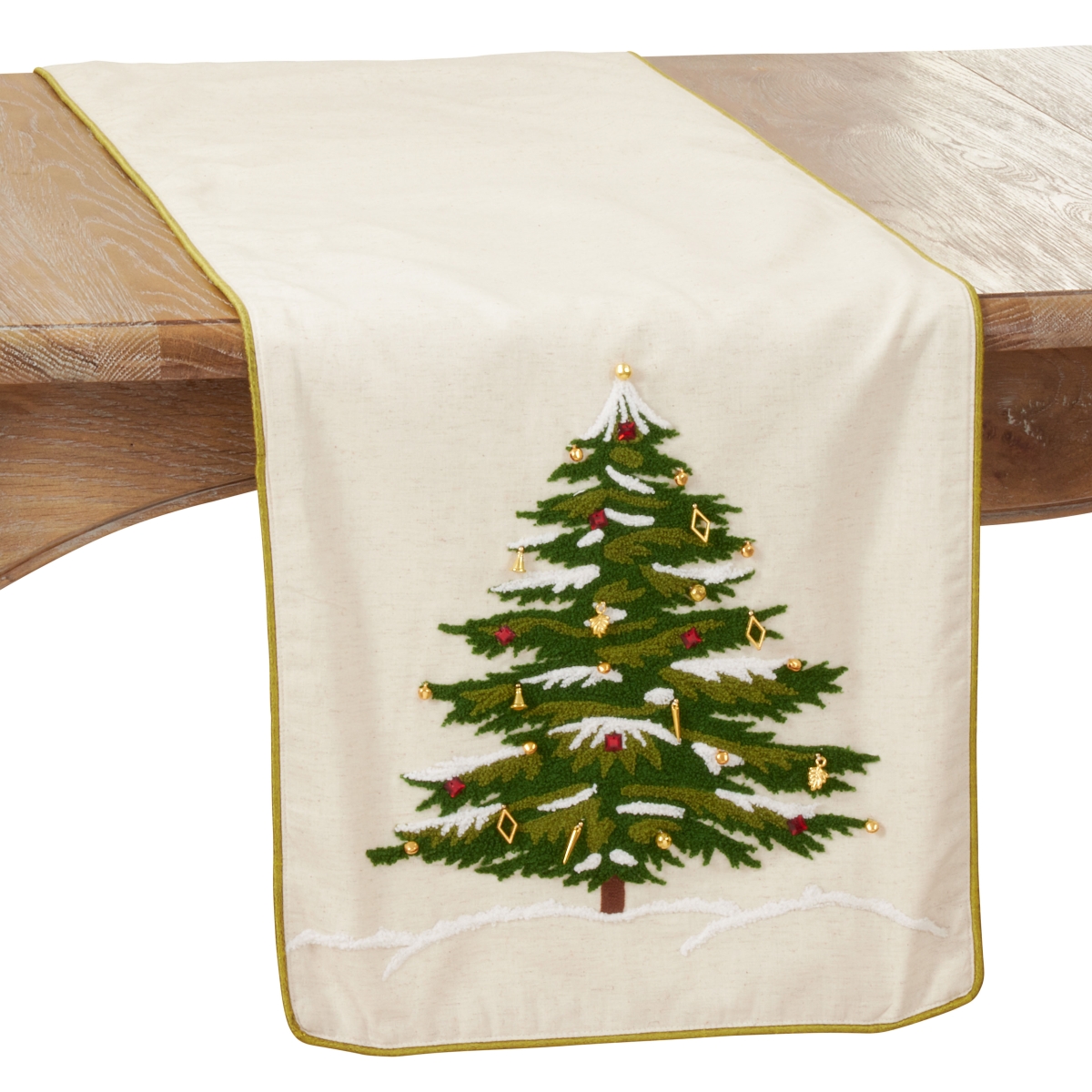 Picture of SARO 9159.N1672B 16 x 72 in. Oblong Natural Embroidered Christmas Tree Design Table Runner