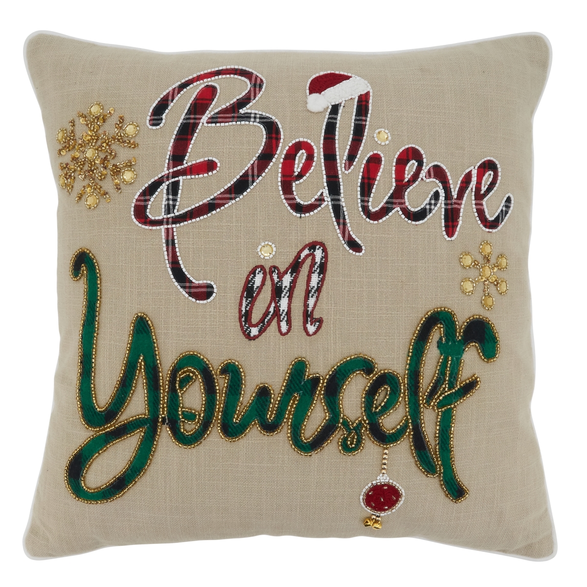 SARO  18 in. Square Natural Believe in Yourself Pillow Cover