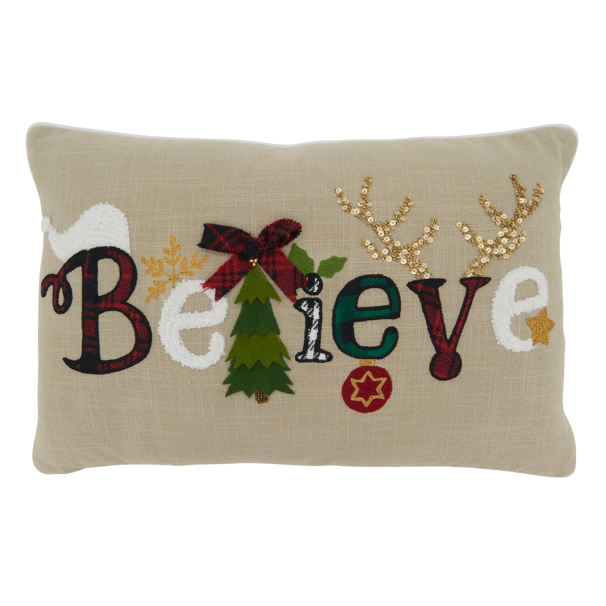 SARO  14 x 22 in. Oblong Natural Believe Design Poly-Filled Throw Pillow