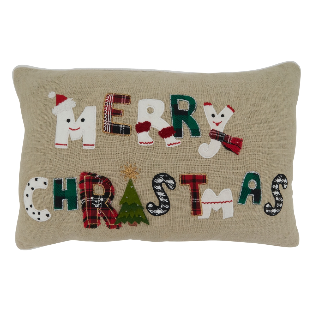SARO  Natural Whimsical Merry Christmas Throw Pillow - 14 x 22 in.