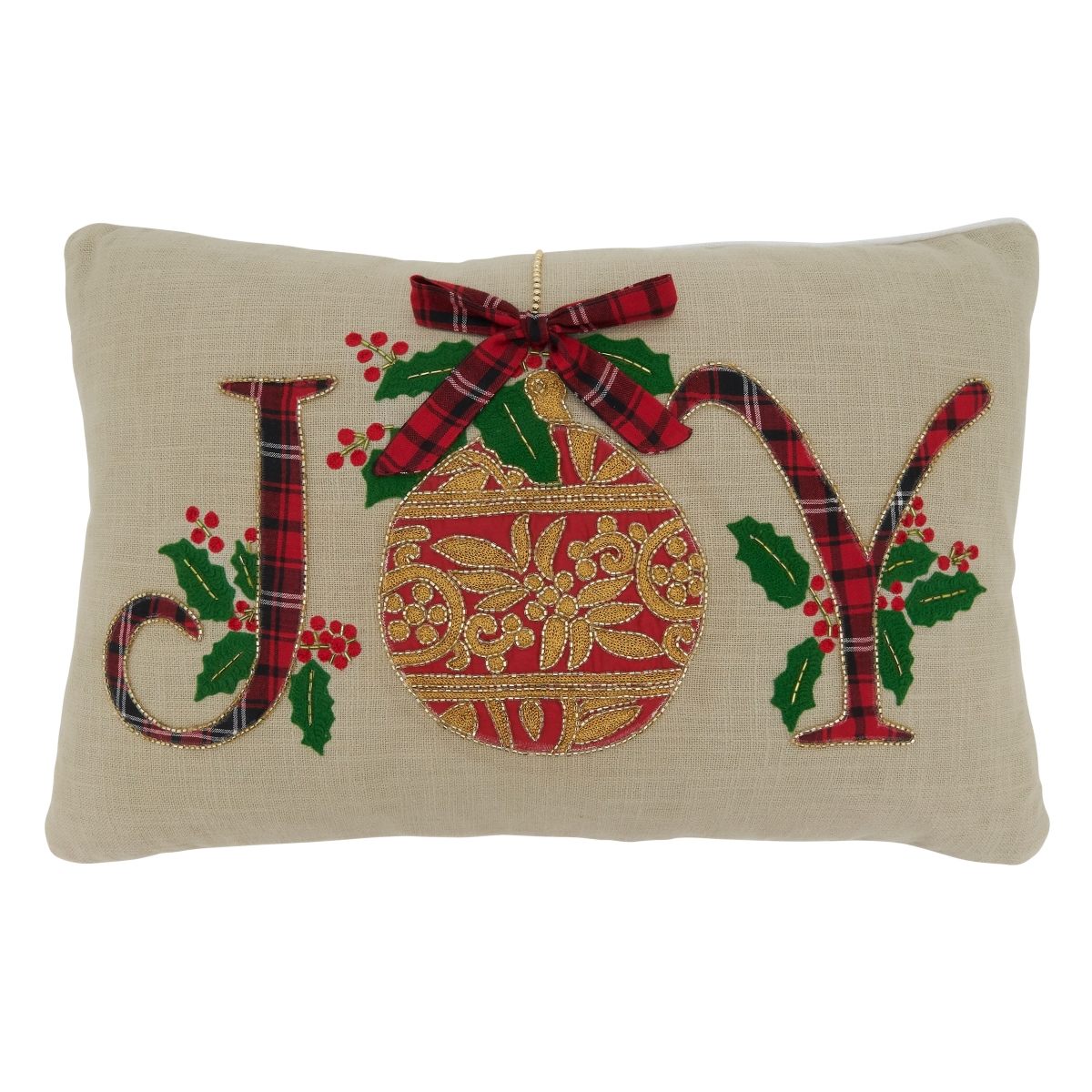 SARO  14 x 22 in. Oblong Natural Joy Design Down-Filled Throw Pillow