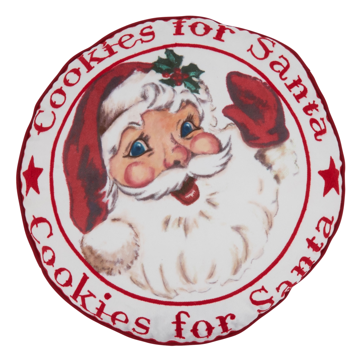 SARO  17 in. Round Red & White Cookies for Santa Poly-Filled Throw Pillow