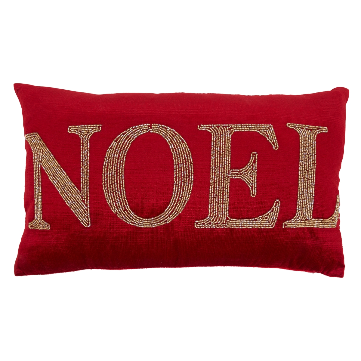 SARO  12 x 20 in. Oblong Red Beaded Noel Throw Pillow with Poly Filling