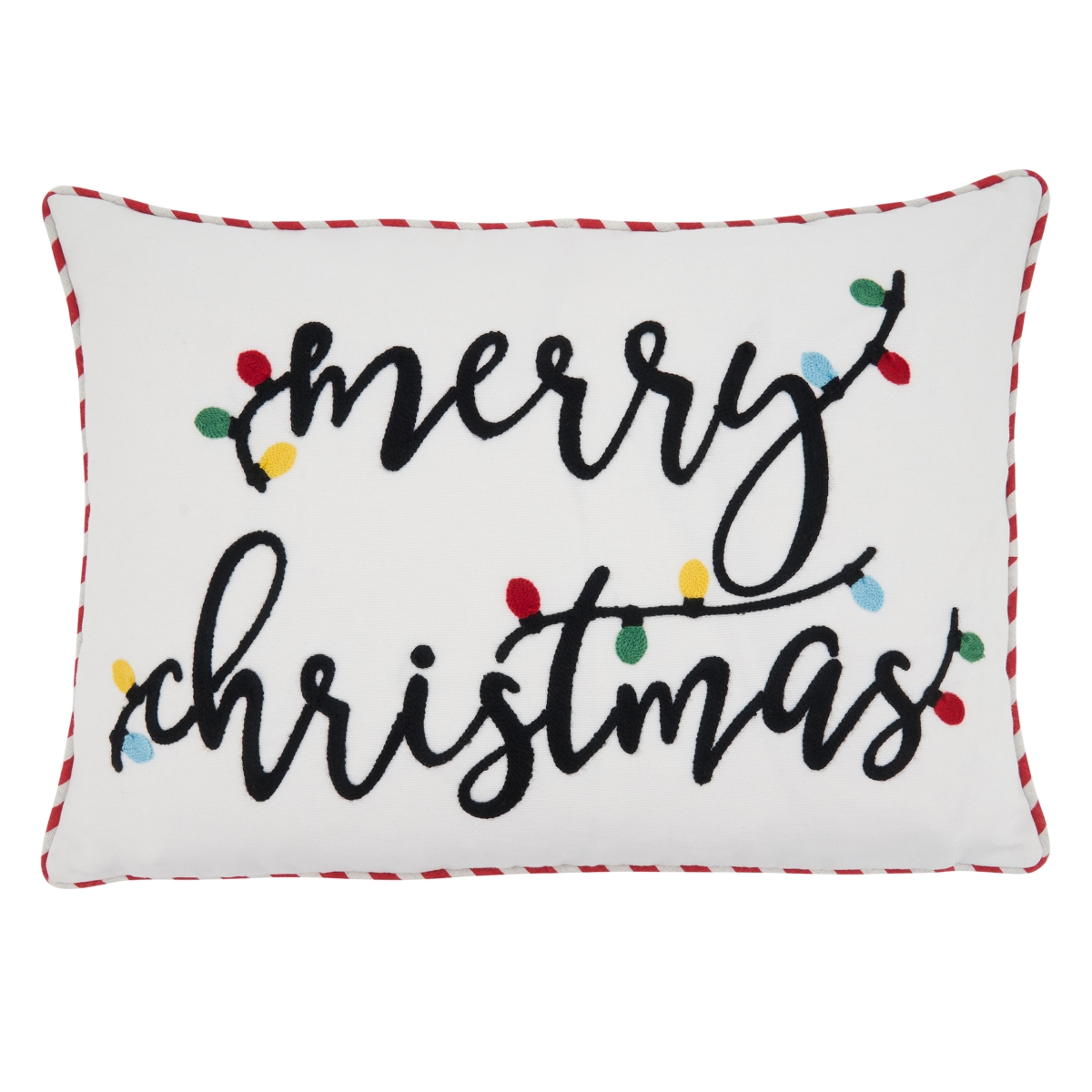 SARO  14 x 20 in. Oblong White Merry Christmas Design Throw Pillow with Poly Filling