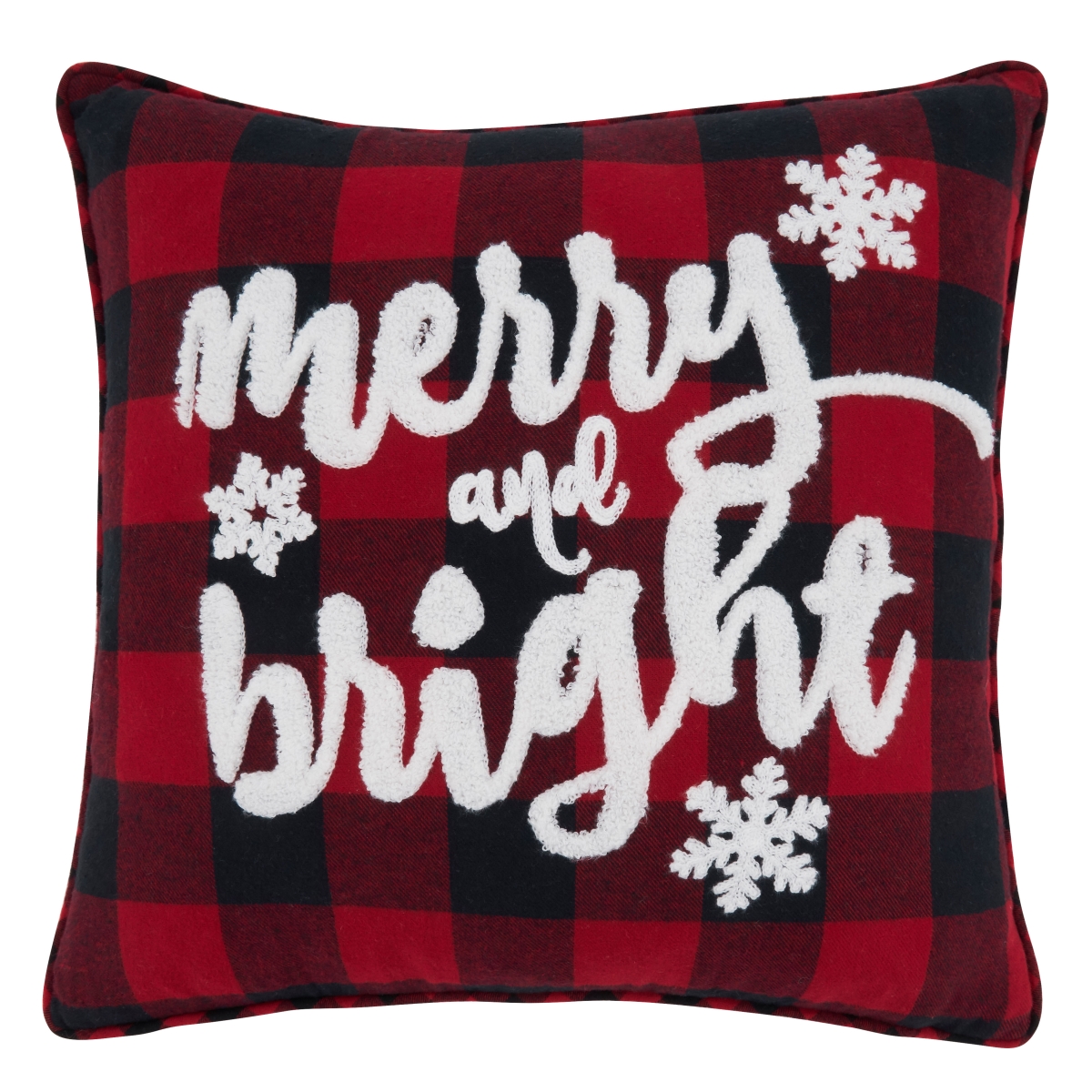 SARO  16 in. Square Red Buffalo Plaid Merry & Bright Throw Pillow with Poly Filling