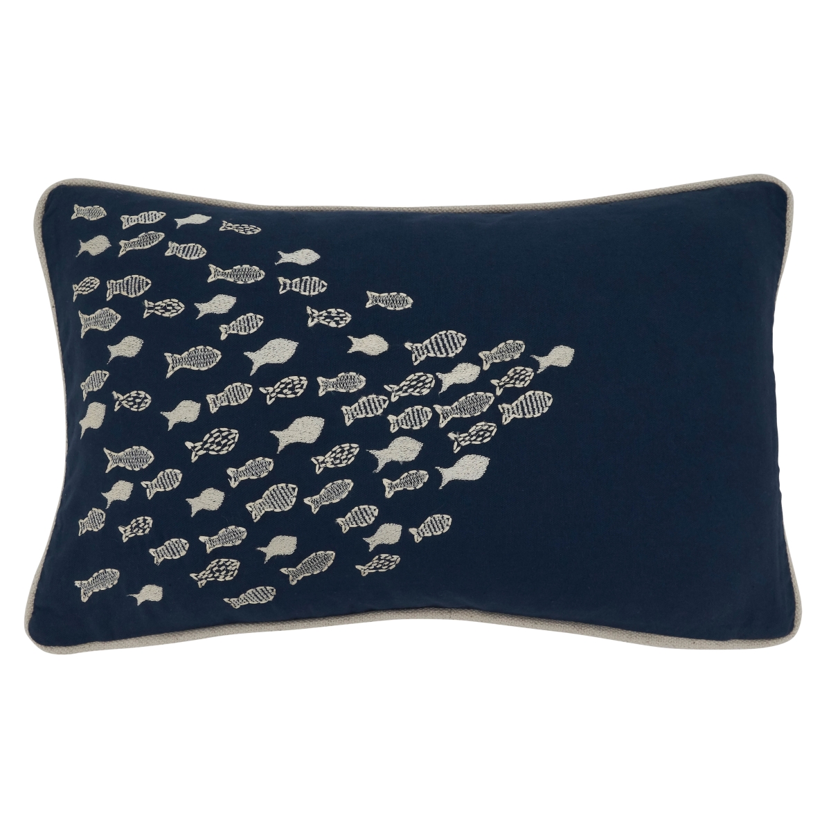 SARO  Oblong Navy Blue School O' Fish Throw Pillow Cover - 12 x 20 in. - Cotton