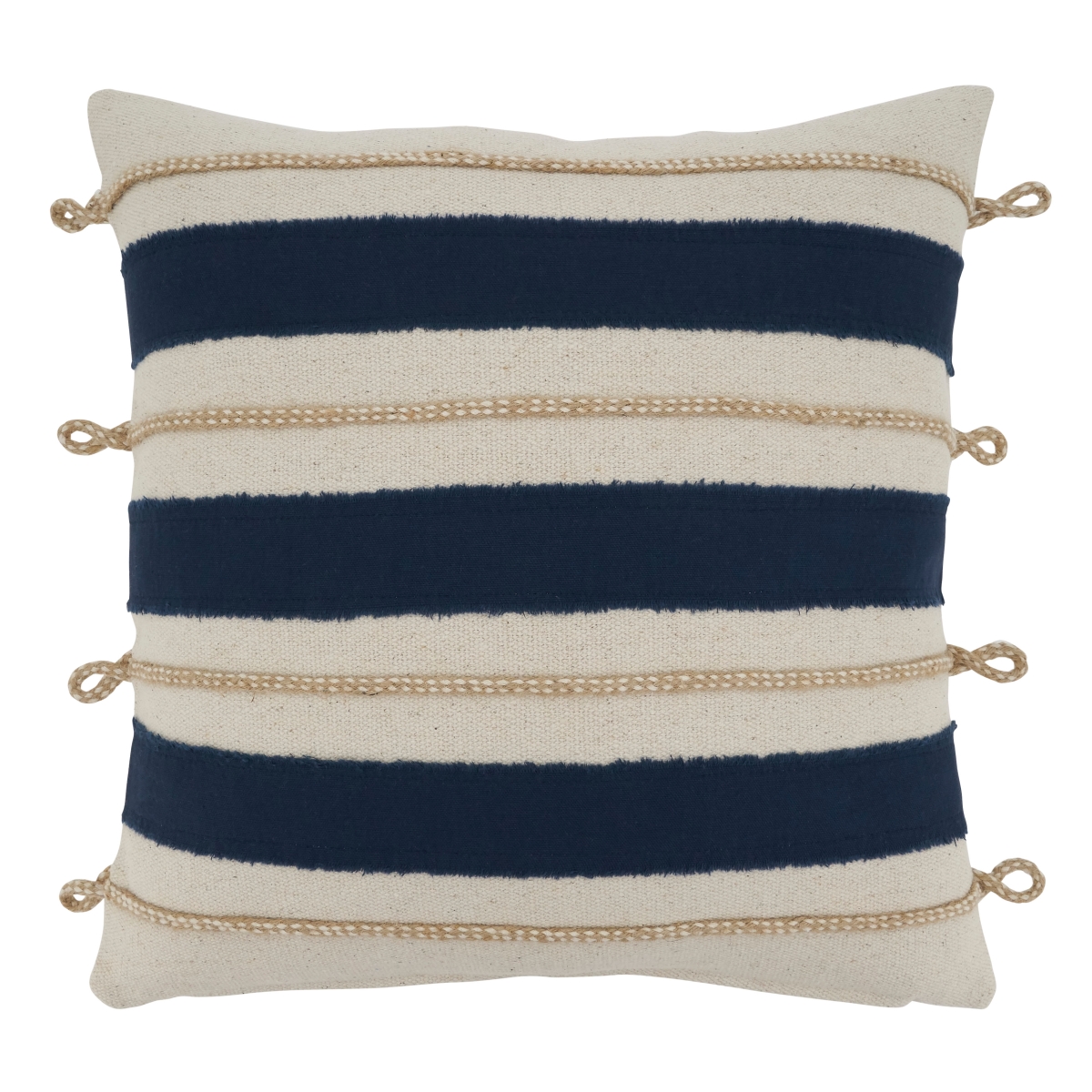 SARO  18 in. Square Natural Rope Applique Throw Pillow with Down Filling
