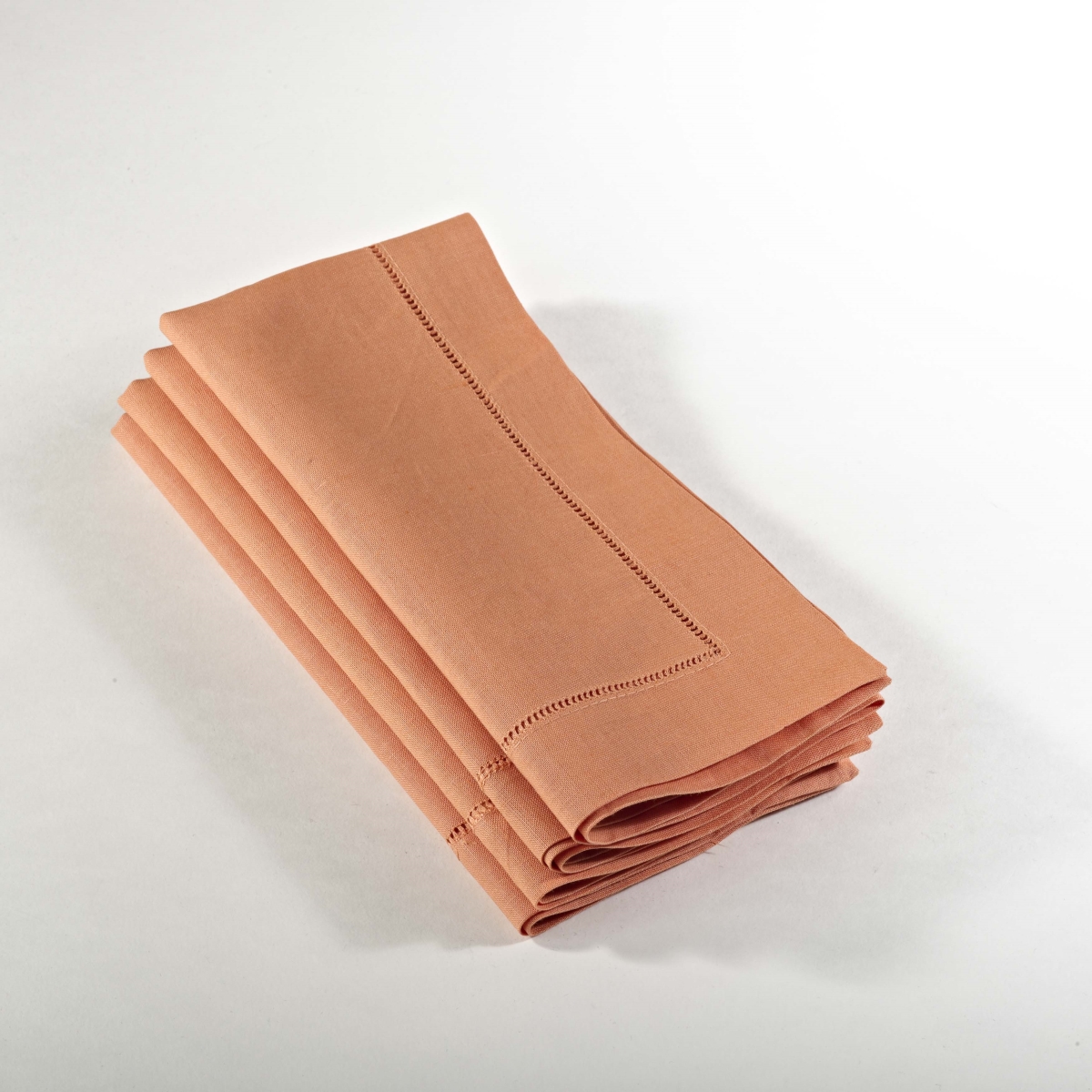 SARO 6100C.PR20S 20 in. Everyday Square Hemstitched Dinner Napkin - Persimmon  Set of 4