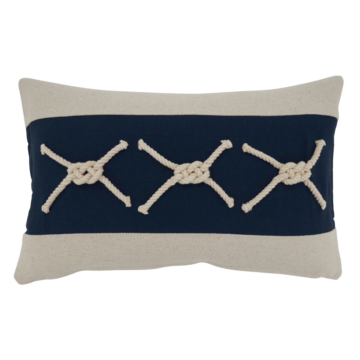 SARO  12 x 20 in. Oblong Navy Blue Rope Knots Applique Throw Pillow with Poly Filling
