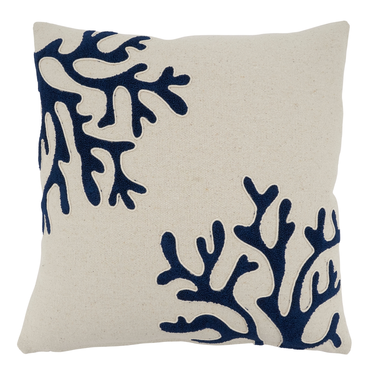 SARO  18 in. Square Ivory Coral Design Poly-Filled Throw Pillow